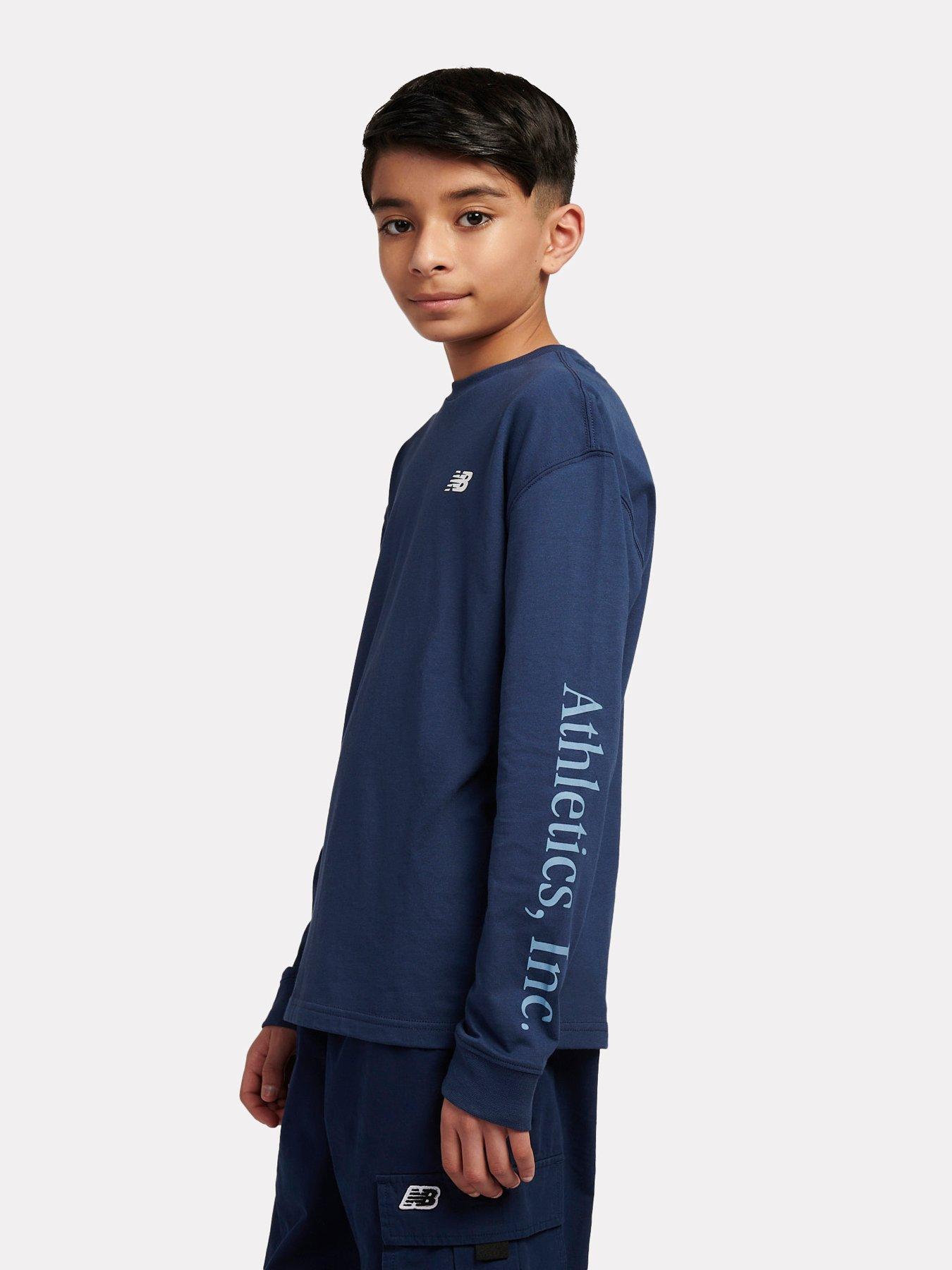  image of new-balance-junior-boys-athletics-inc-graphic-long-sleeve-t-shirt-navy