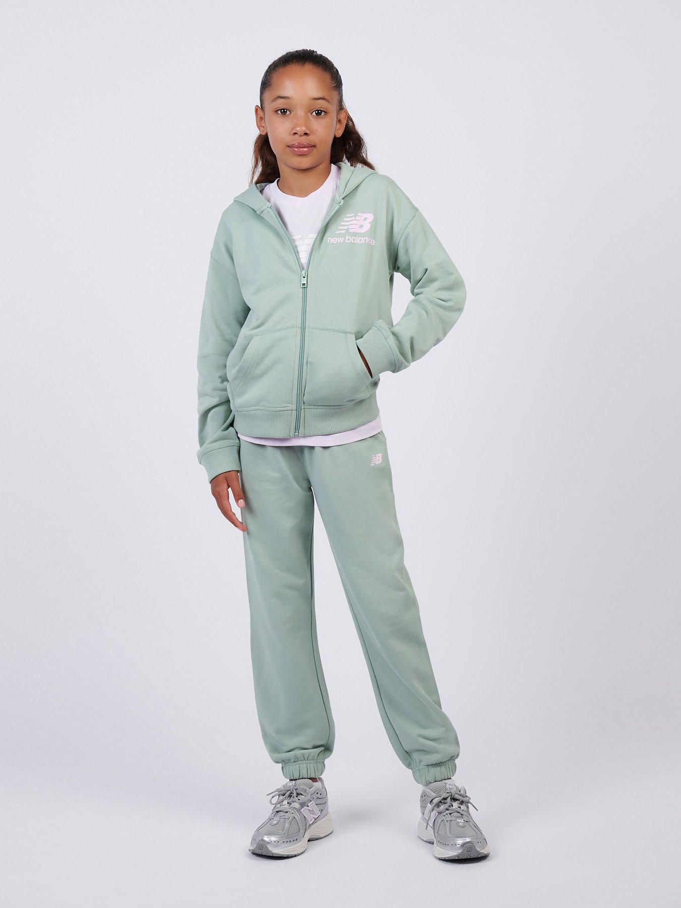 New Balance Junior Girls Stacked Logo Zip Hoodie And Jogger Set - Green