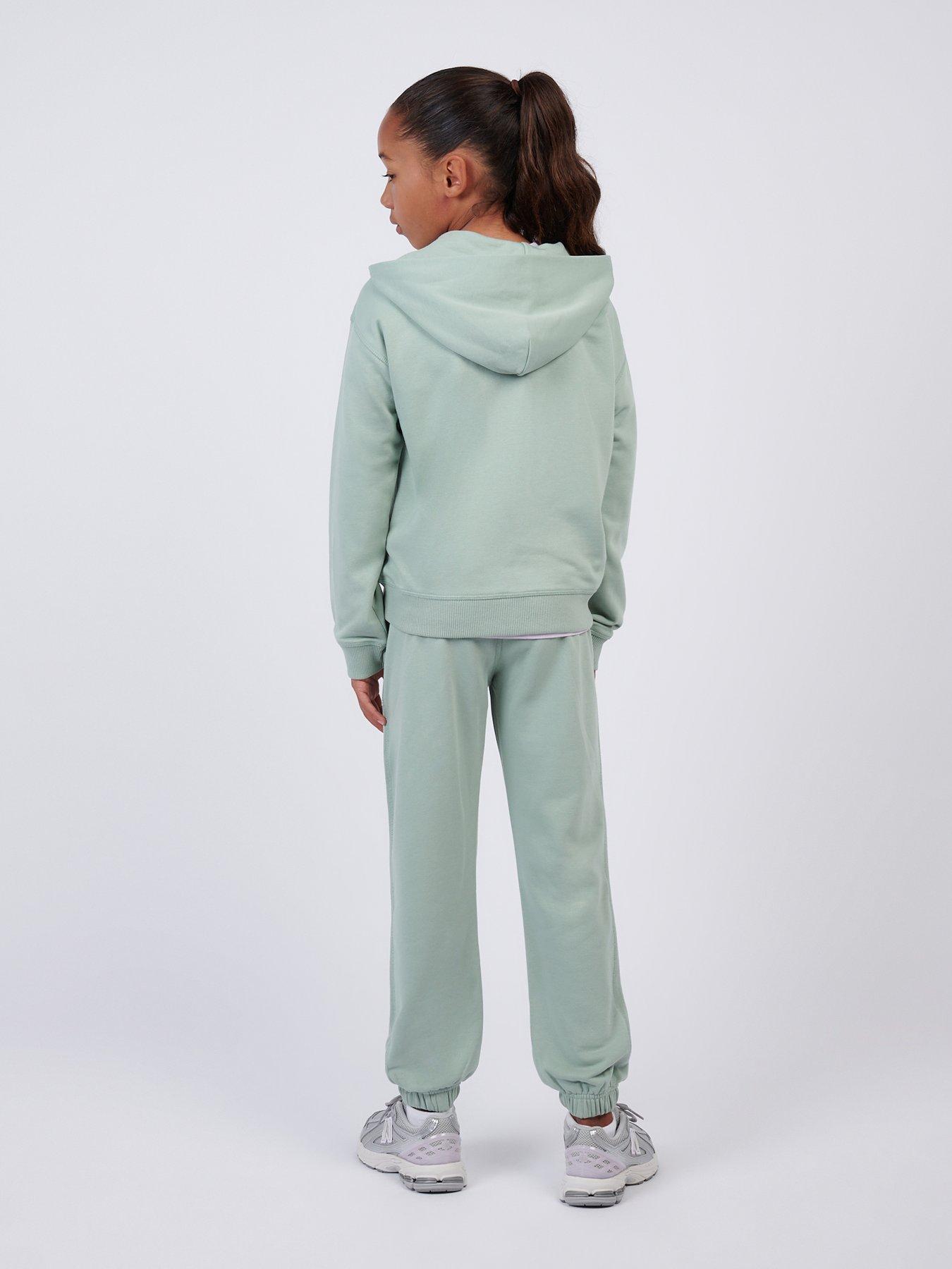 Image 2 of 6 of New Balance Junior Girls Stacked Logo Zip Hoodie And Jogger Set - Green