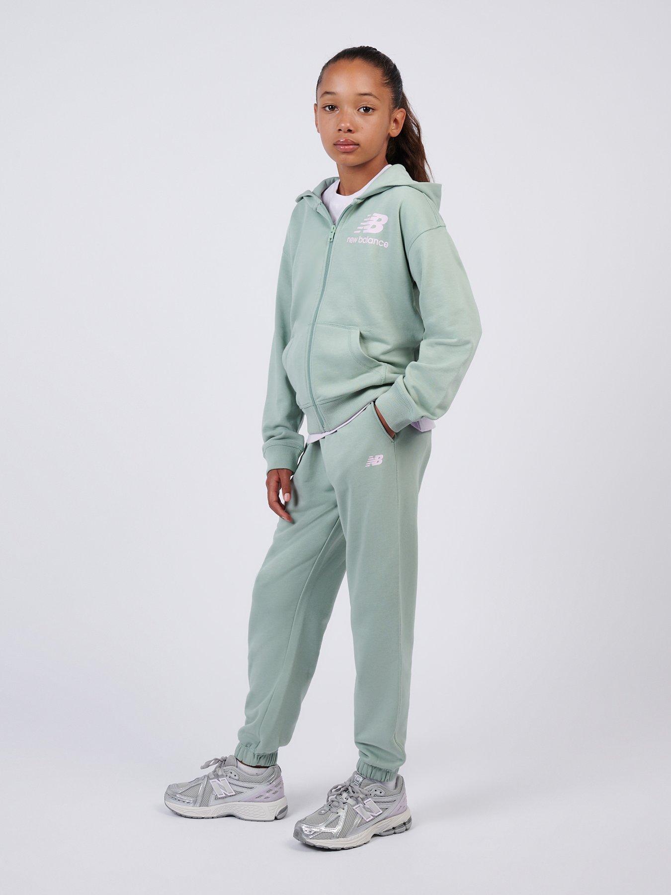 Image 3 of 6 of New Balance Junior Girls Stacked Logo Zip Hoodie And Jogger Set - Green