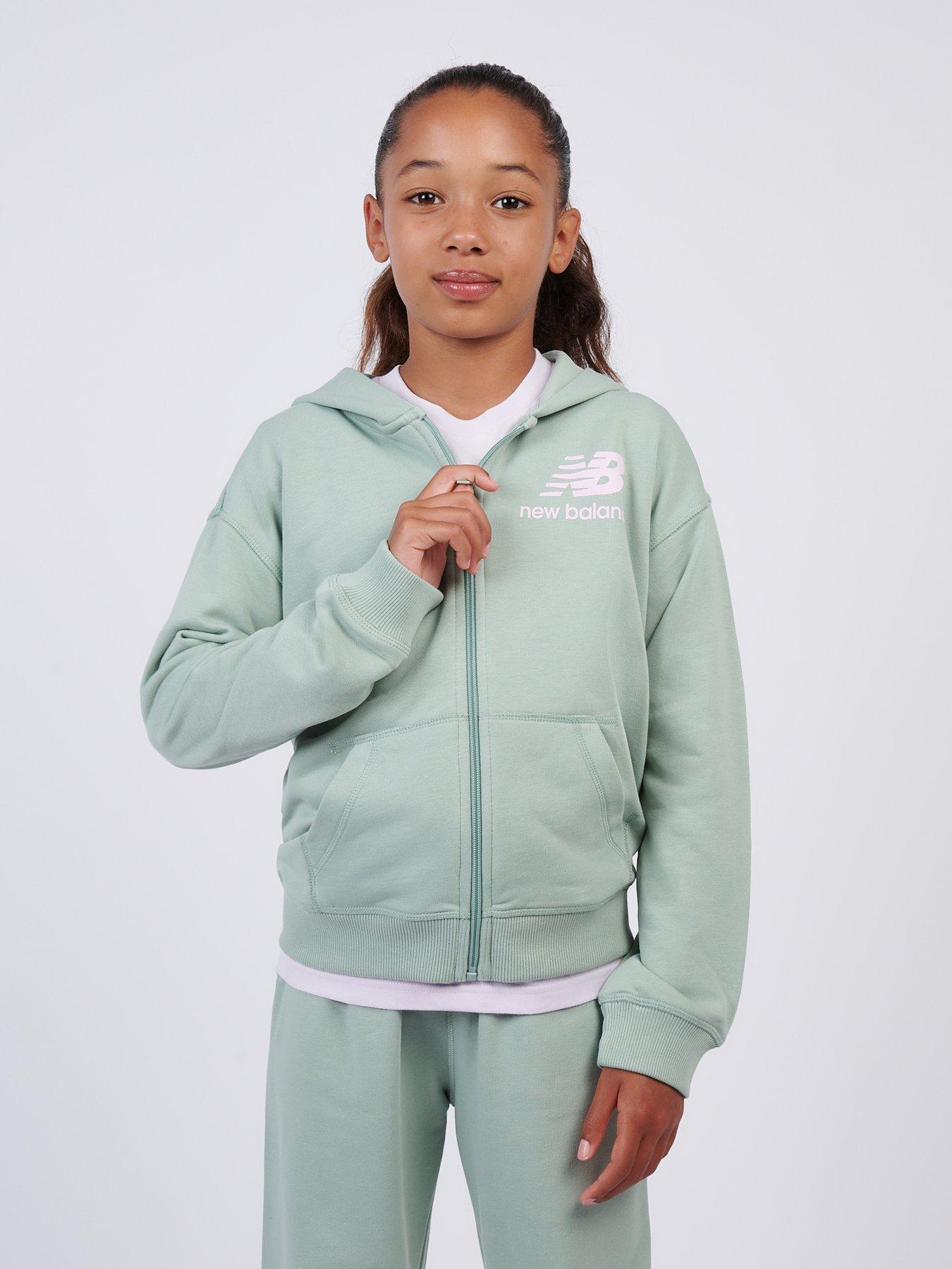 Image 4 of 6 of New Balance Junior Girls Stacked Logo Zip Hoodie And Jogger Set - Green