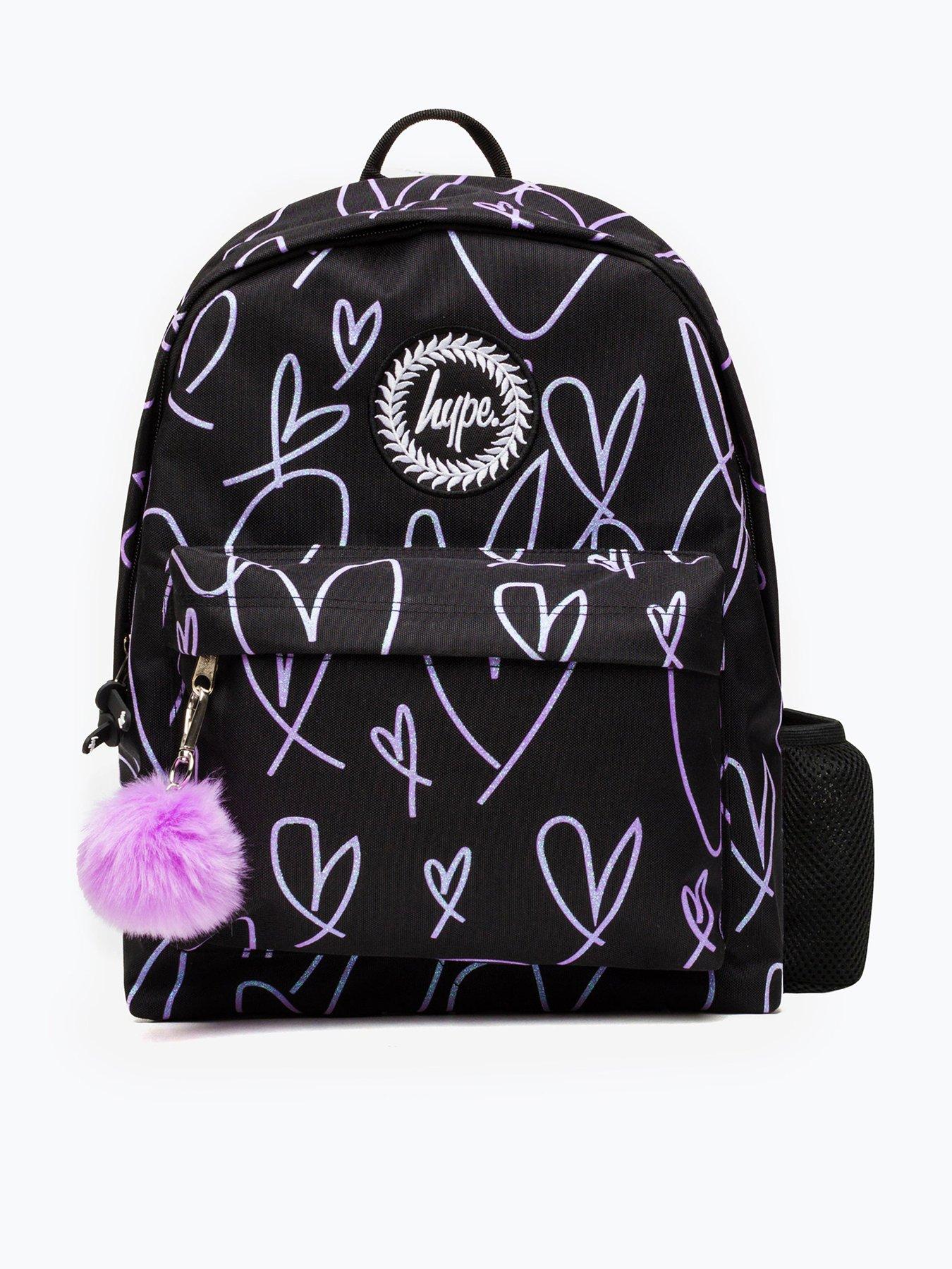 undefined Girls Glitter Scribble Hearts Backpack - Black
