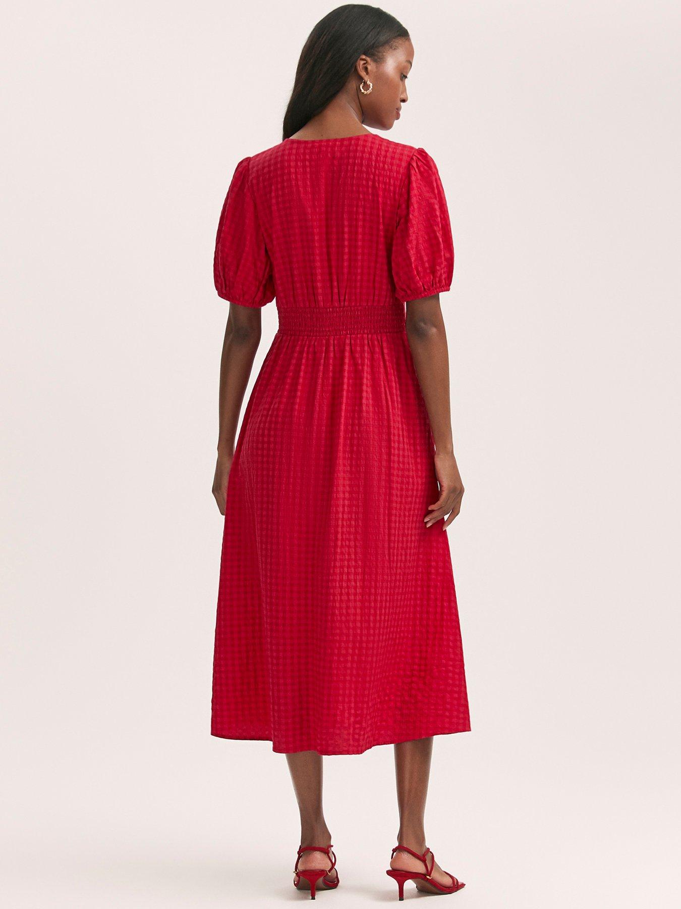 Finery Addison Smock Midi Dress - Red | Littlewoods