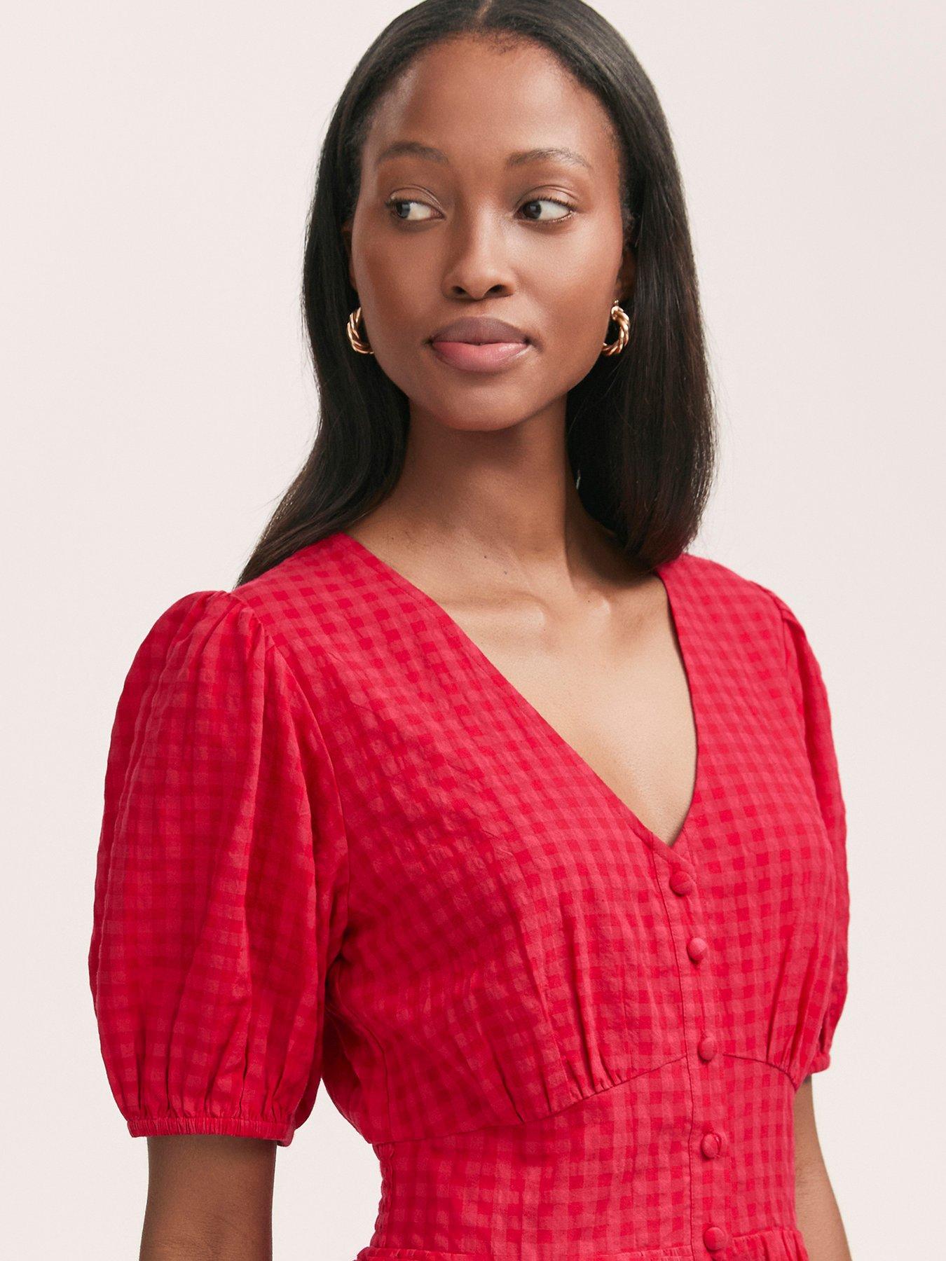 Finery Addison Smock Midi Dress - Red | Littlewoods