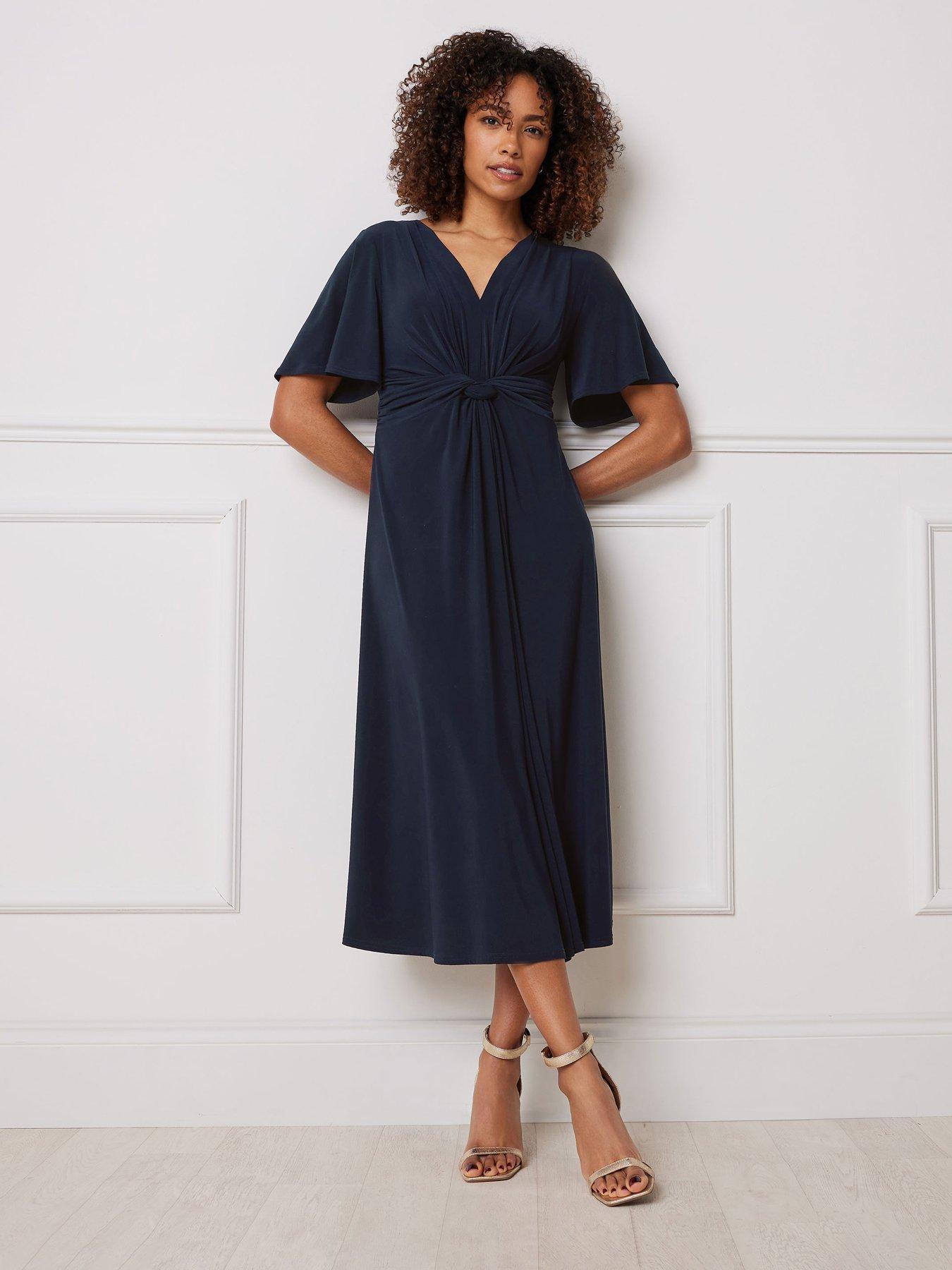 undefined Short Sleeve Twist Dress - Blue