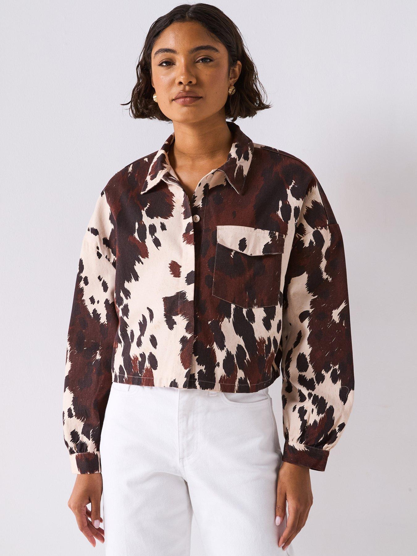 undefined Canny Long Sleeve Woven Boxy Shirt - Brown