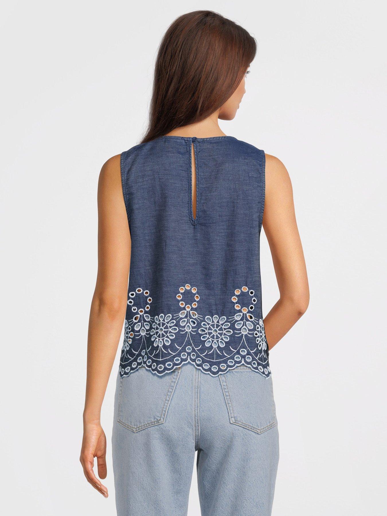  image of jdy-margot-sleeveless-woven-embroidery-top-blue