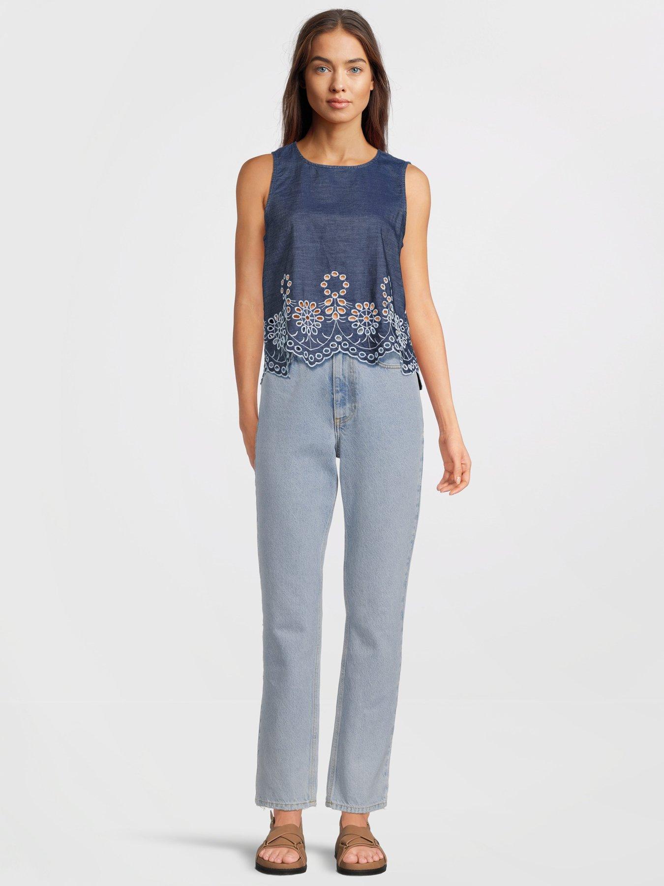  image of jdy-margot-sleeveless-woven-embroidery-top-blue