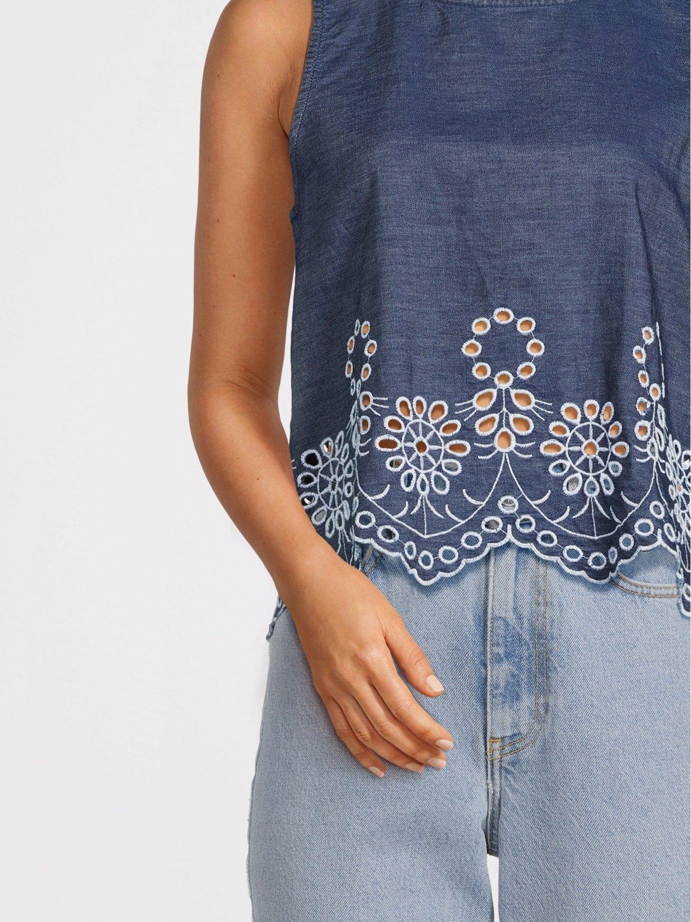  image of jdy-margot-sleeveless-woven-embroidery-top-blue