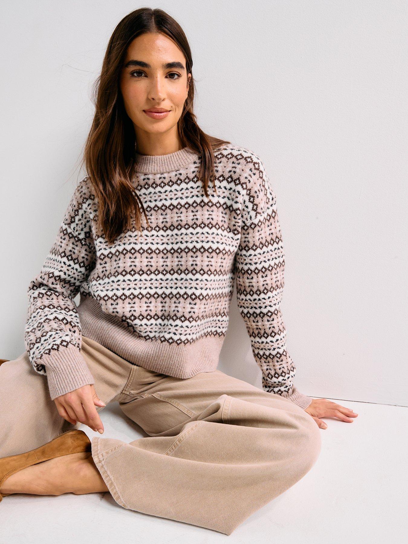 undefined Ines Fairisle Sweater - Taupe Heather Wool Blend