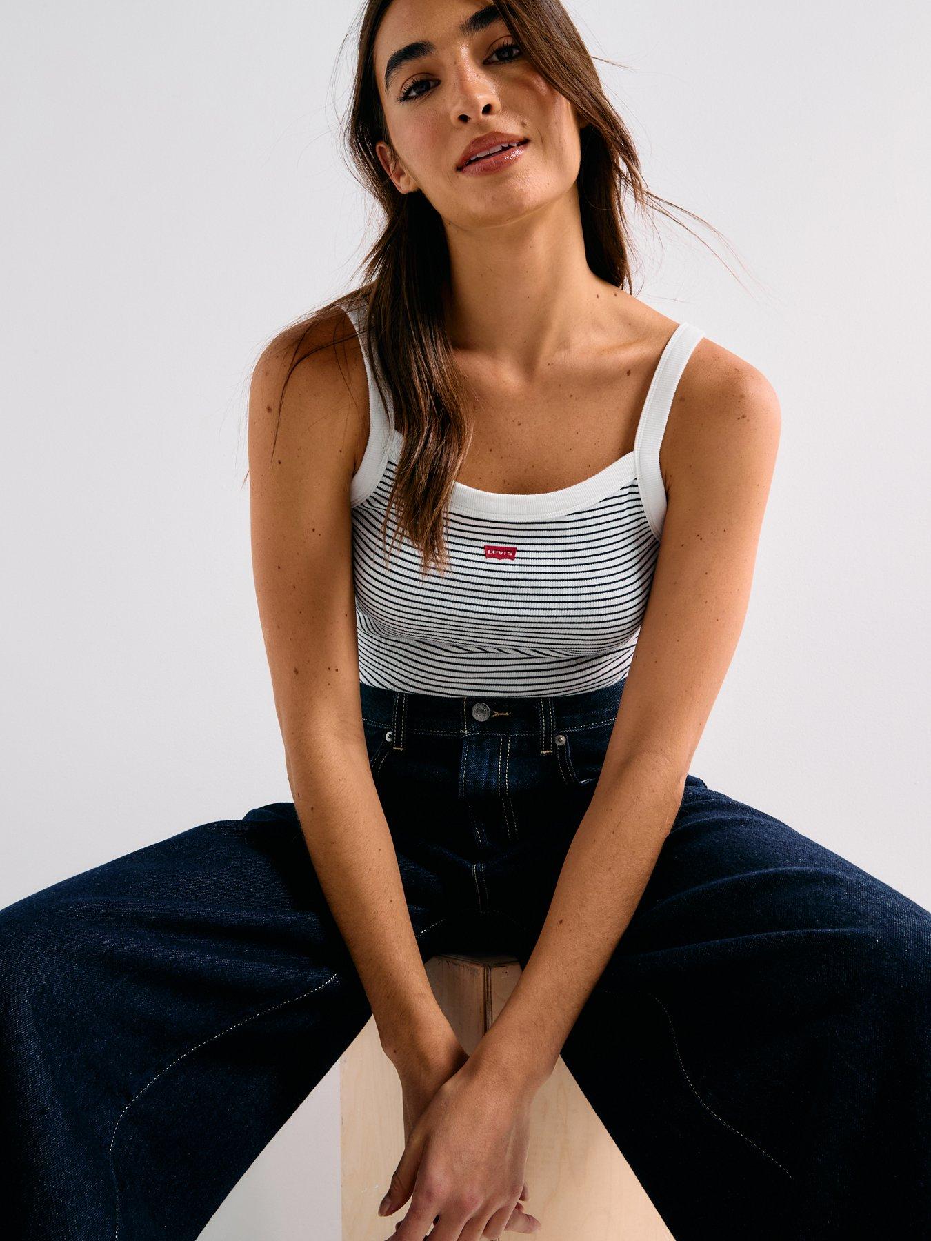undefined Essential Sporty Tank - Annalise Stripe Peacoat Cotton - Blue