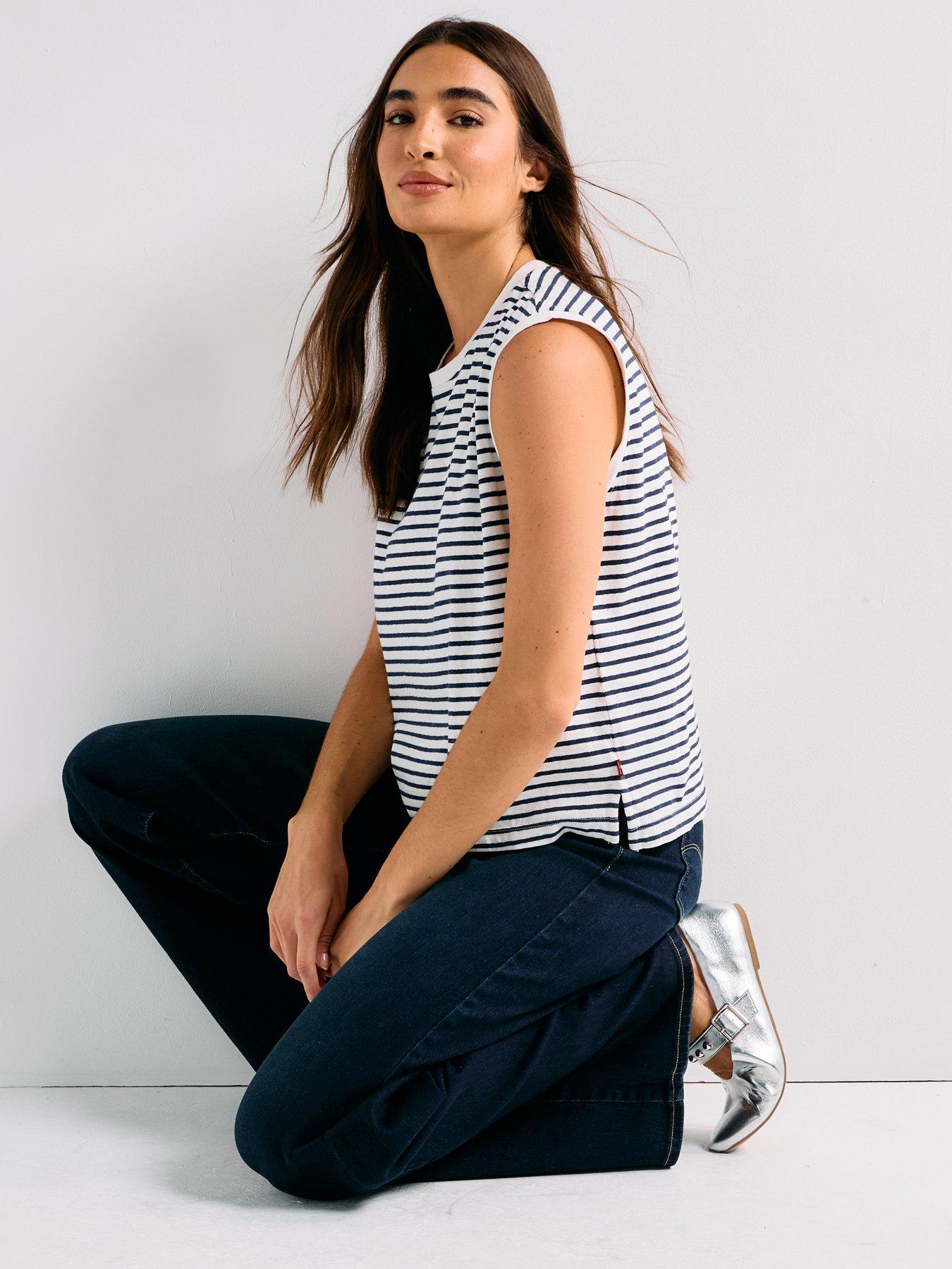 undefined Boxy Tank - Emmi Stripe Peacoat Slub - Blue