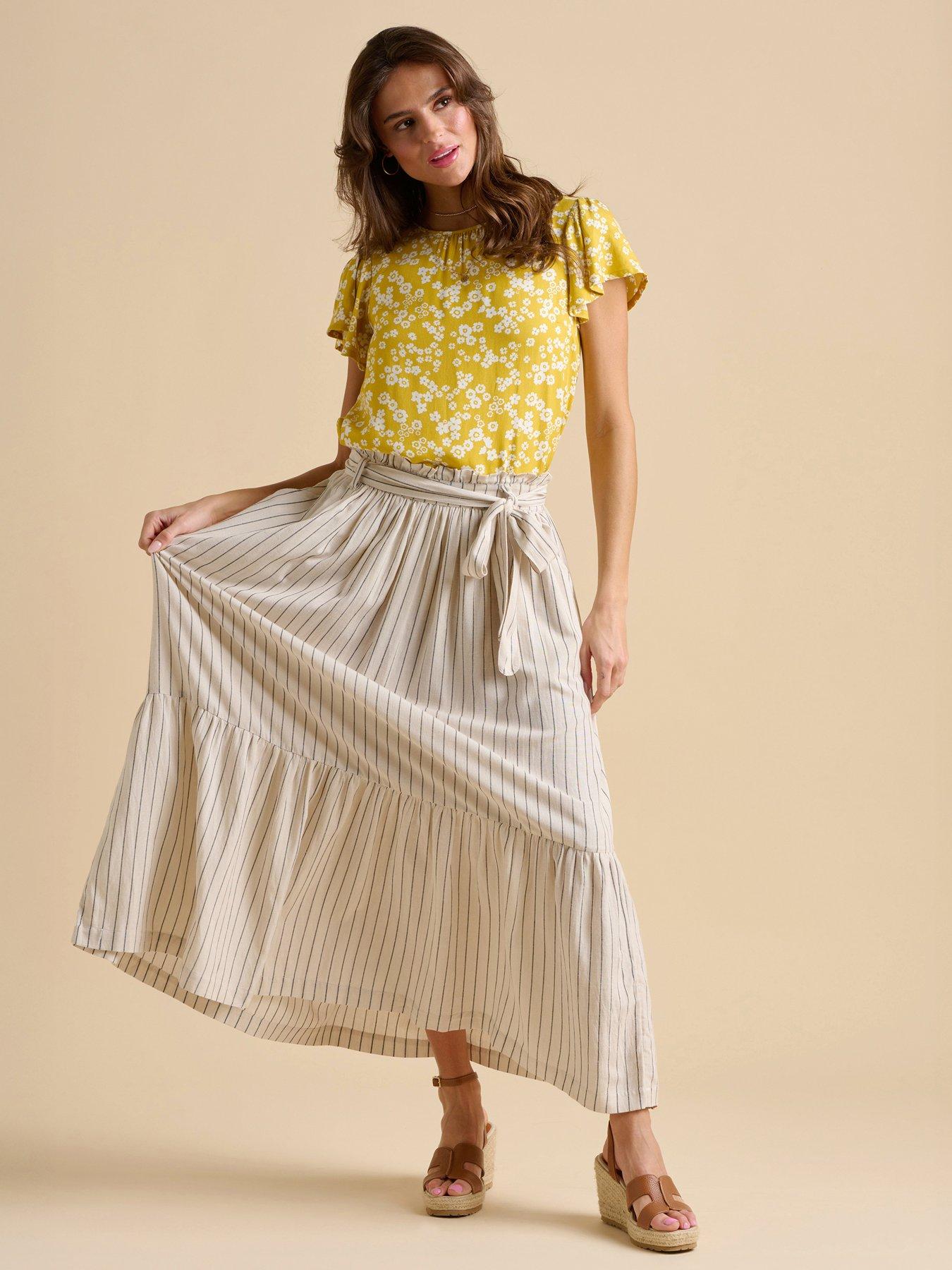 undefined Stripe Paper Bag Skirt - Beige