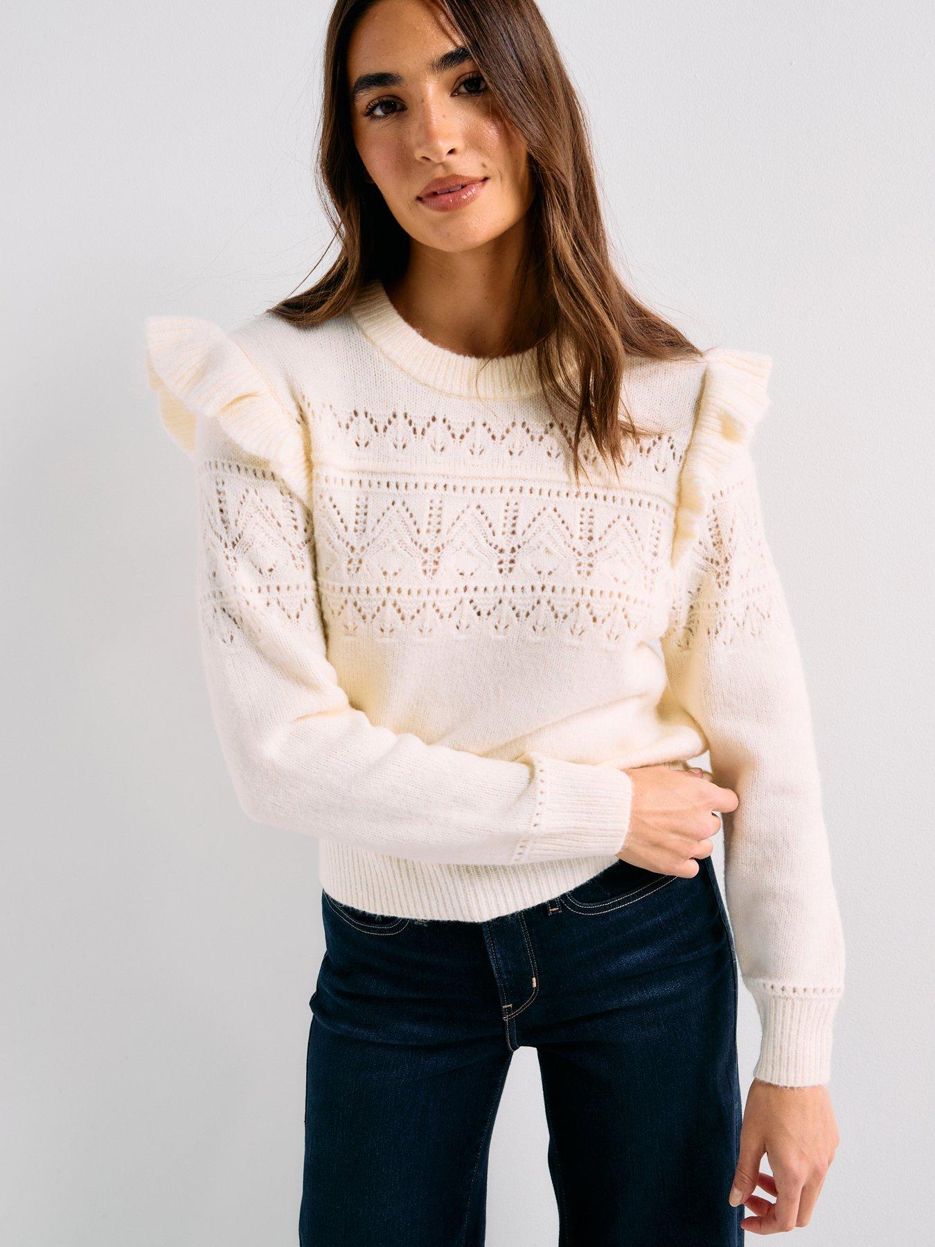 undefined Shane Flutter Sleeve Sweater - Tofu Pointelle - Beige