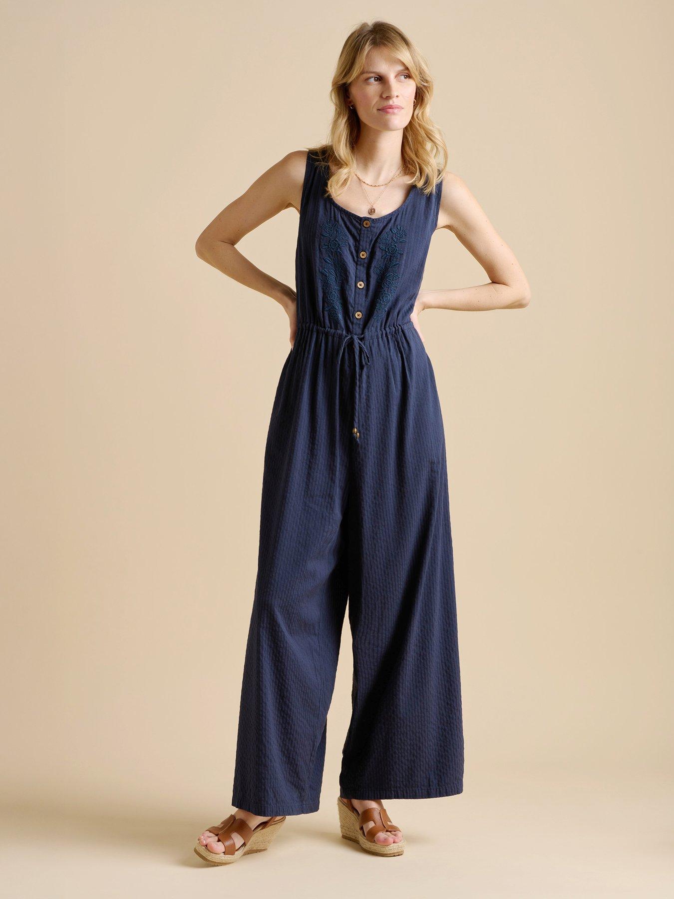 Image 3 of 5 of Brakeburn Embroidery Drawstring Tie Jumpsuit - Navy