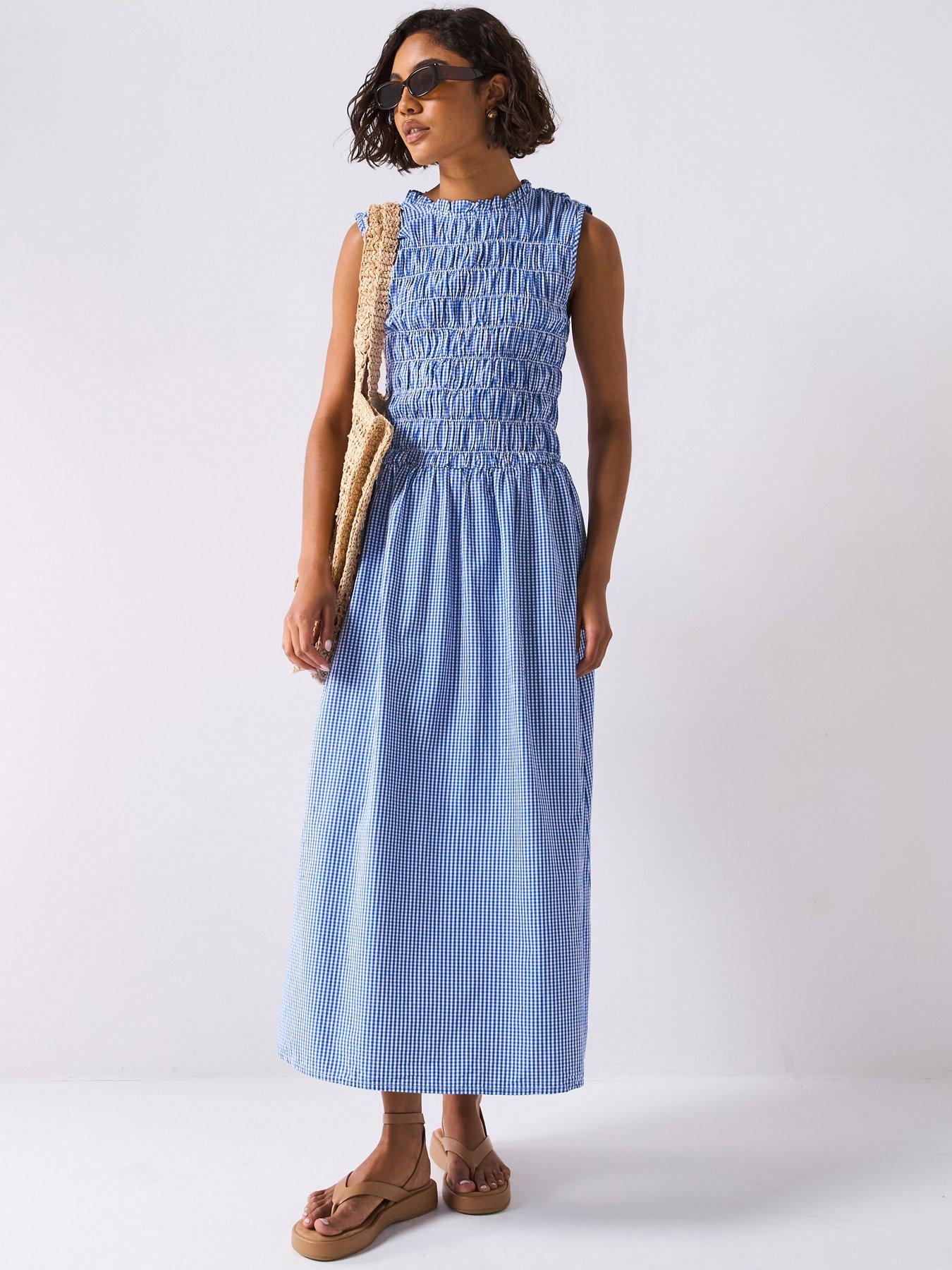 undefined Tamari Smock Check Dress - Blue