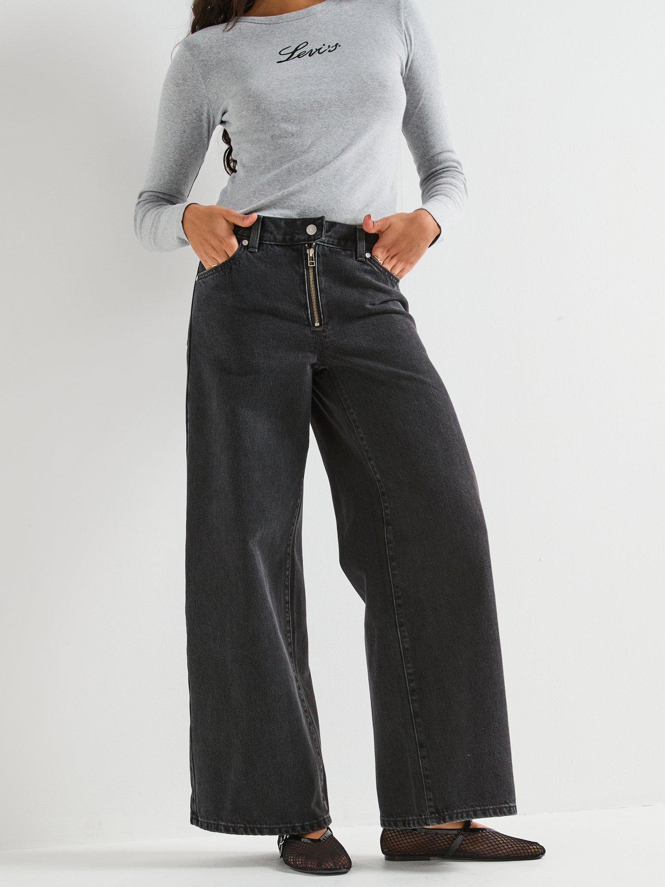 Image 1 of 6 of Levi's 94 Wide-leg Moto Jeans - Moto Queen&nbsp;- Black