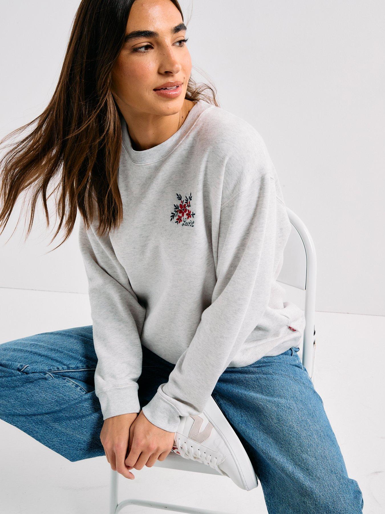 undefined Graphic Everyday Crew Sweatshirt - Crew Vicki Floral Embroidery Orbit Heather Gray