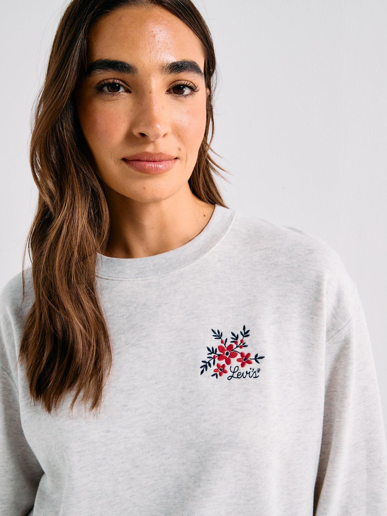 Image 4 of 6 of Levi's Graphic Everyday Crew Sweatshirt - Crew Vicki Floral Embroidery Orbit Heather Gray