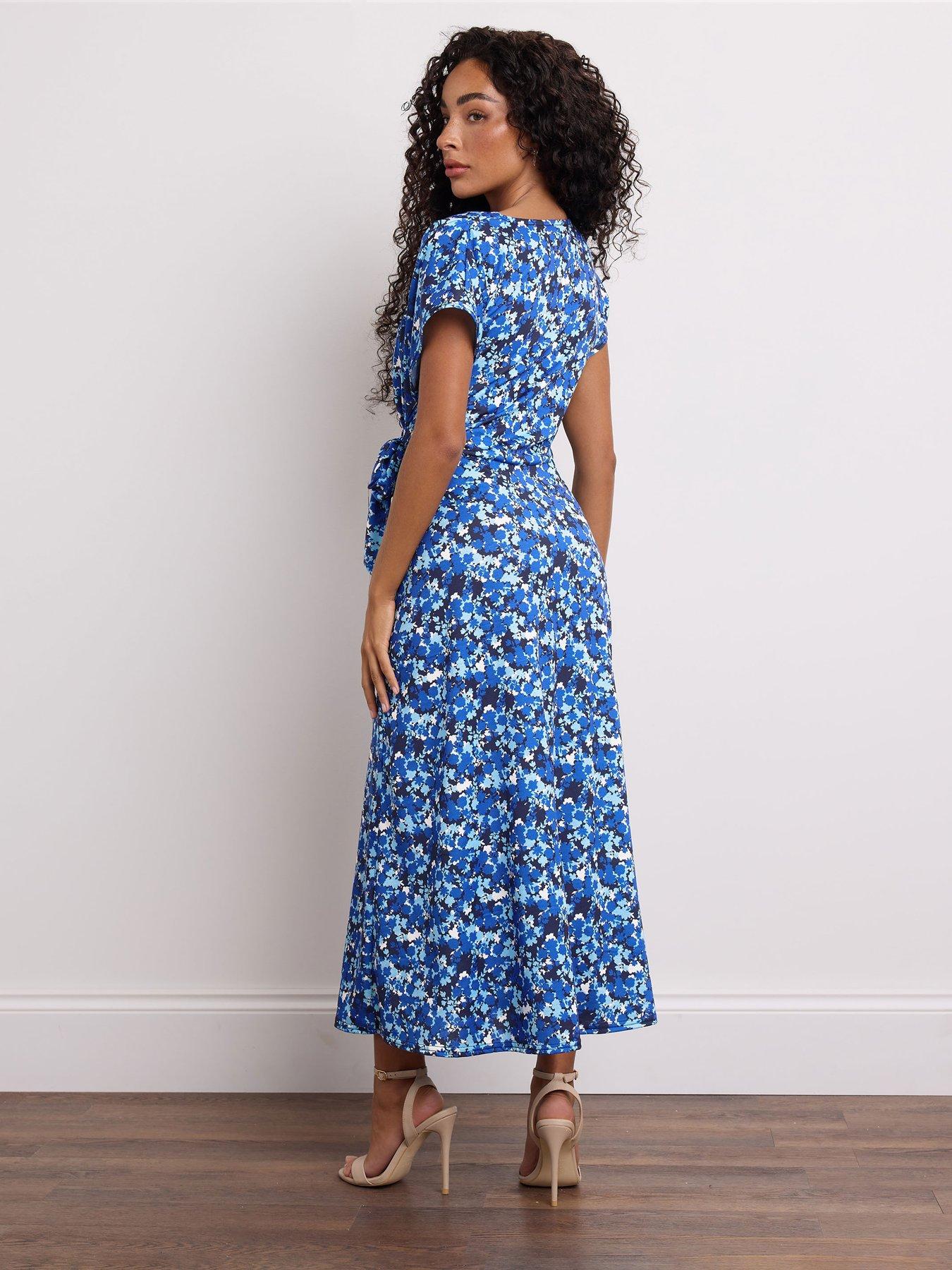 stillFront image of mco-petite-floral-side-twist-dress-blue