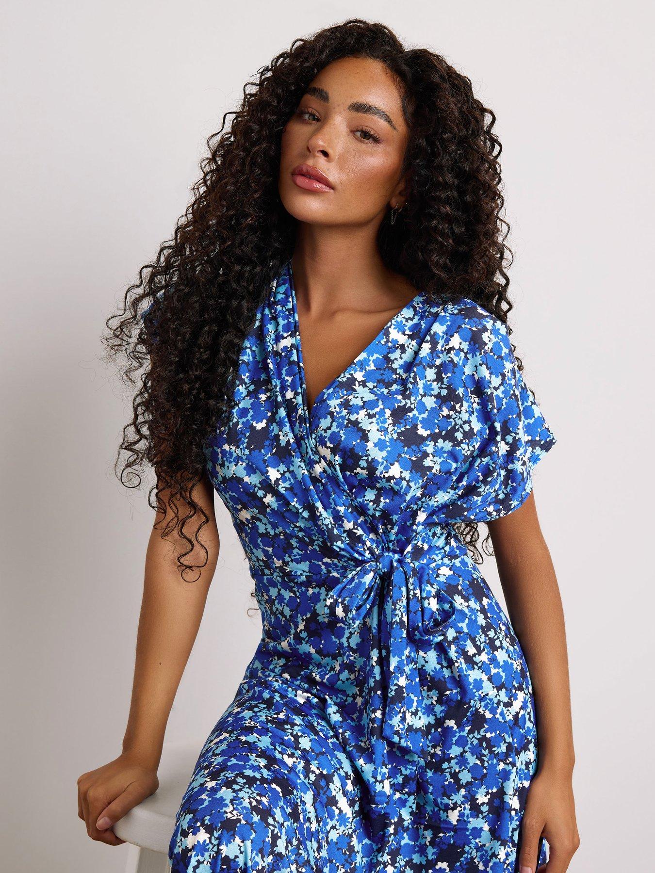  image of mco-petite-floral-side-twist-dress-blue