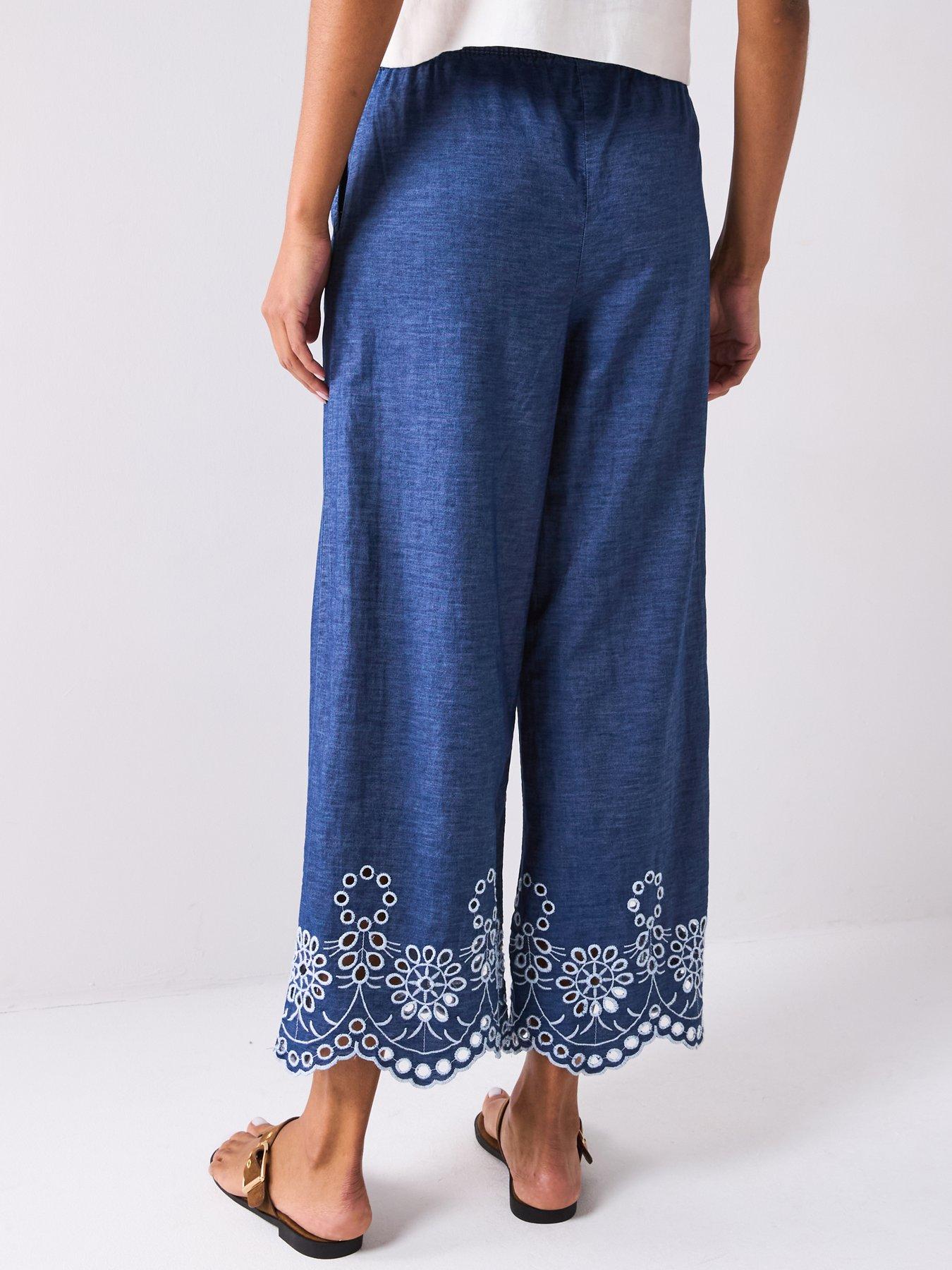  image of jdy-margot-high-waist-embroidery-ankle-pant-blue