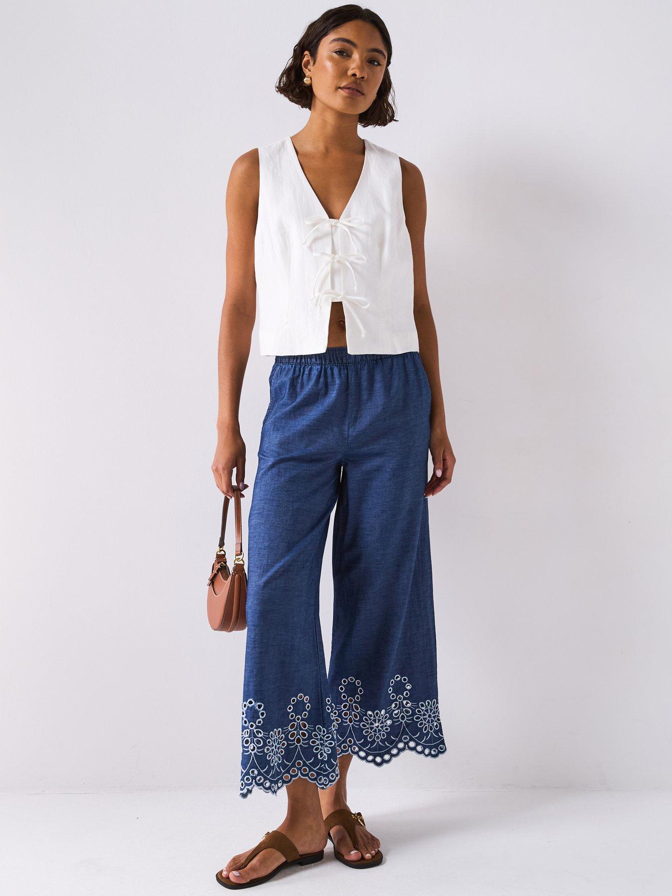  image of jdy-margot-high-waist-embroidery-ankle-pant-blue