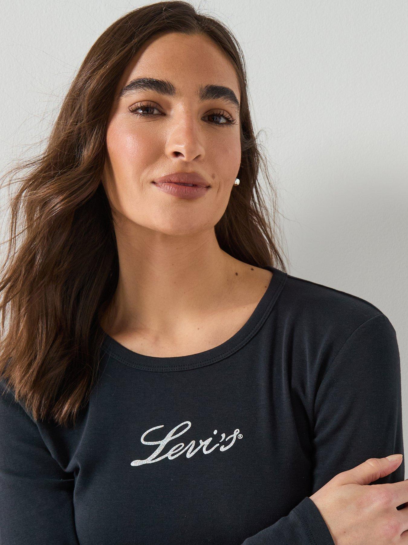 Image 4 of 6 of Levi's Graphic Rickie Long-Sleeve T-Shirt Glitter Script - Black