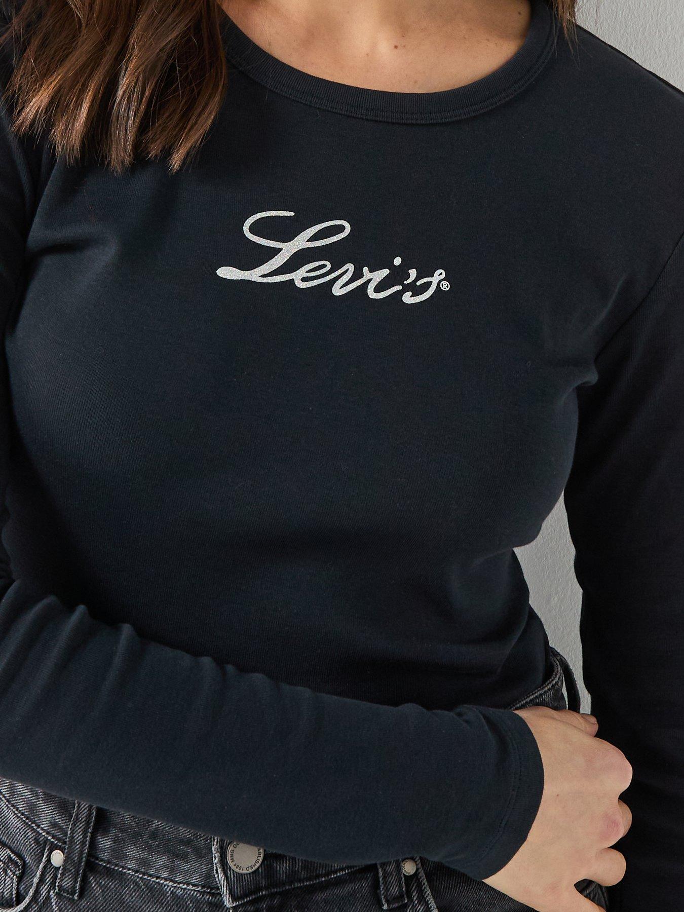 Image 6 of 6 of Levi's Graphic Rickie Long-Sleeve T-Shirt Glitter Script - Black