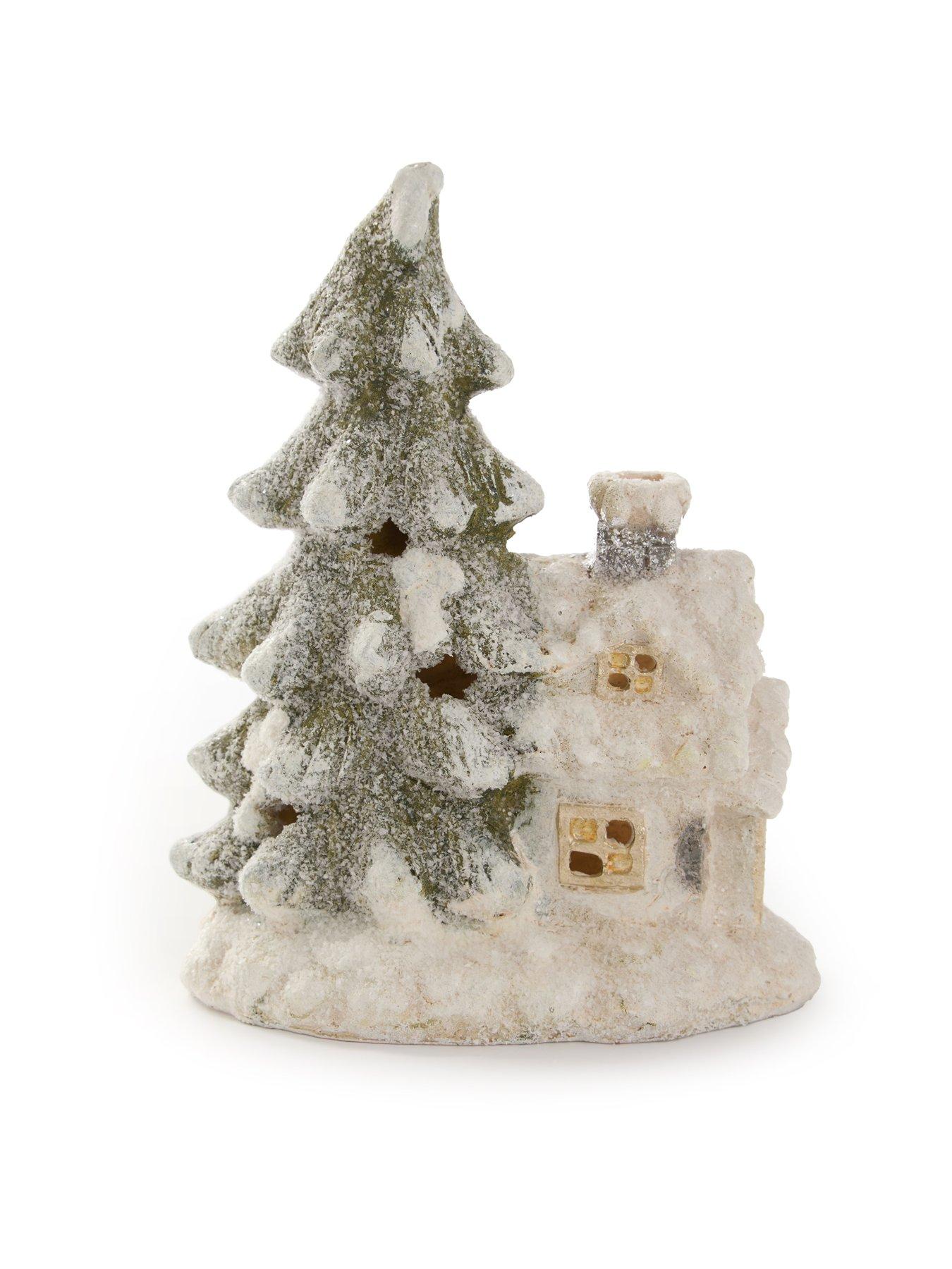 Image 2 of 4 of Festive 27&nbsp;cm Lit Snowy House and Tree Christmas Decoration