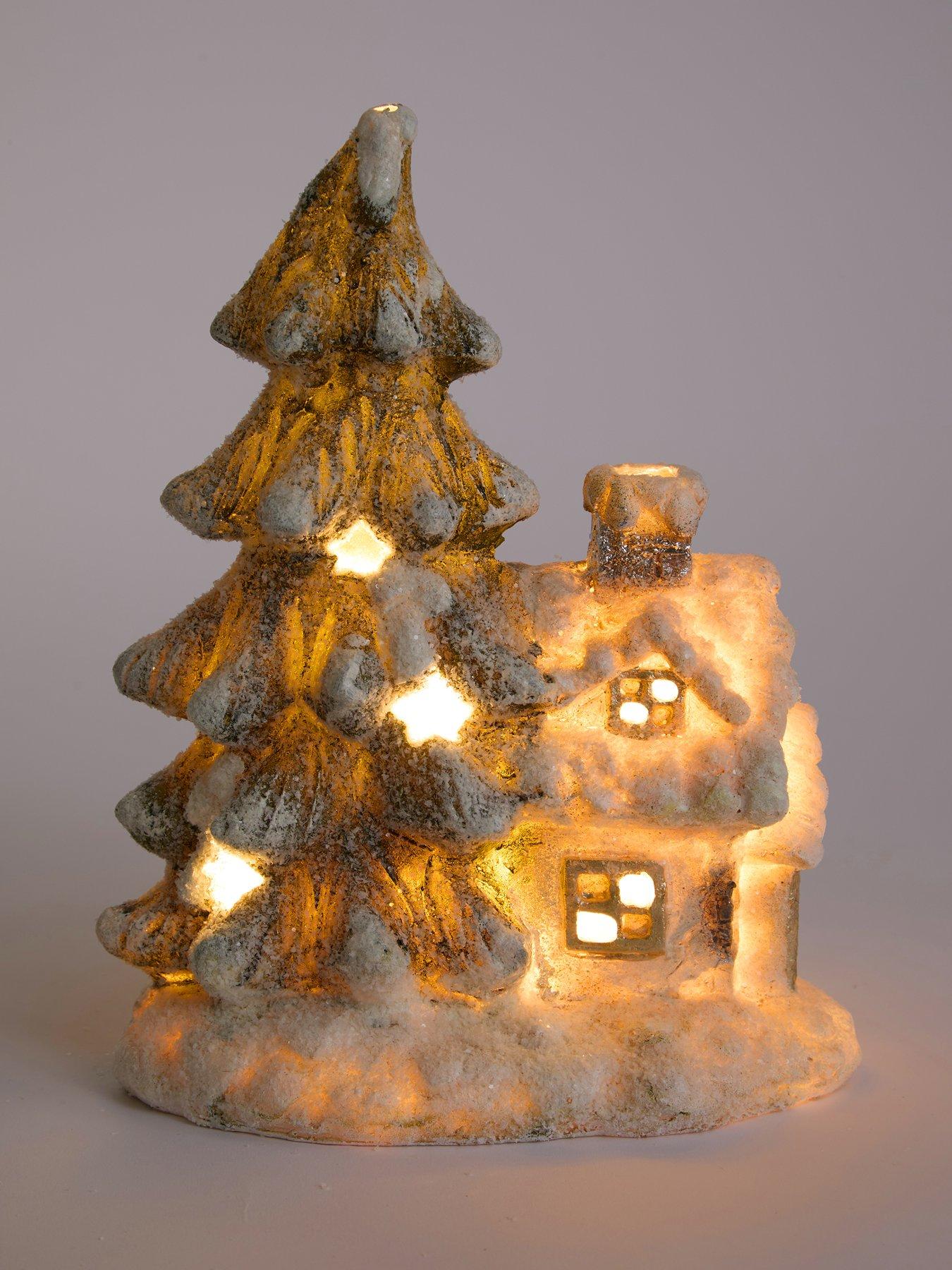 Image 3 of 4 of Festive 27&nbsp;cm Lit Snowy House and Tree Christmas Decoration