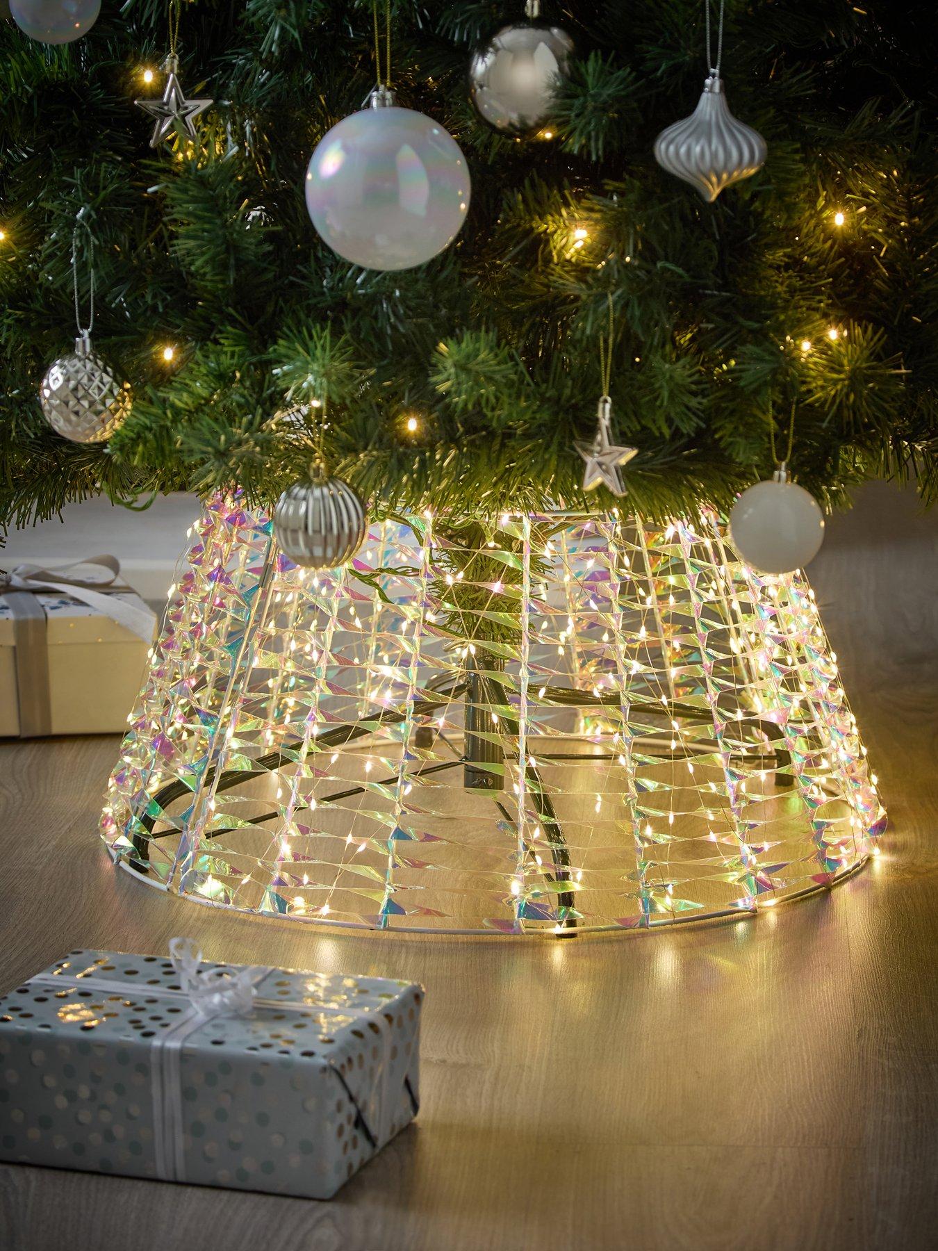 undefined 58 cm Pre Lit Silver Iridescent Christmas Tree Skirt