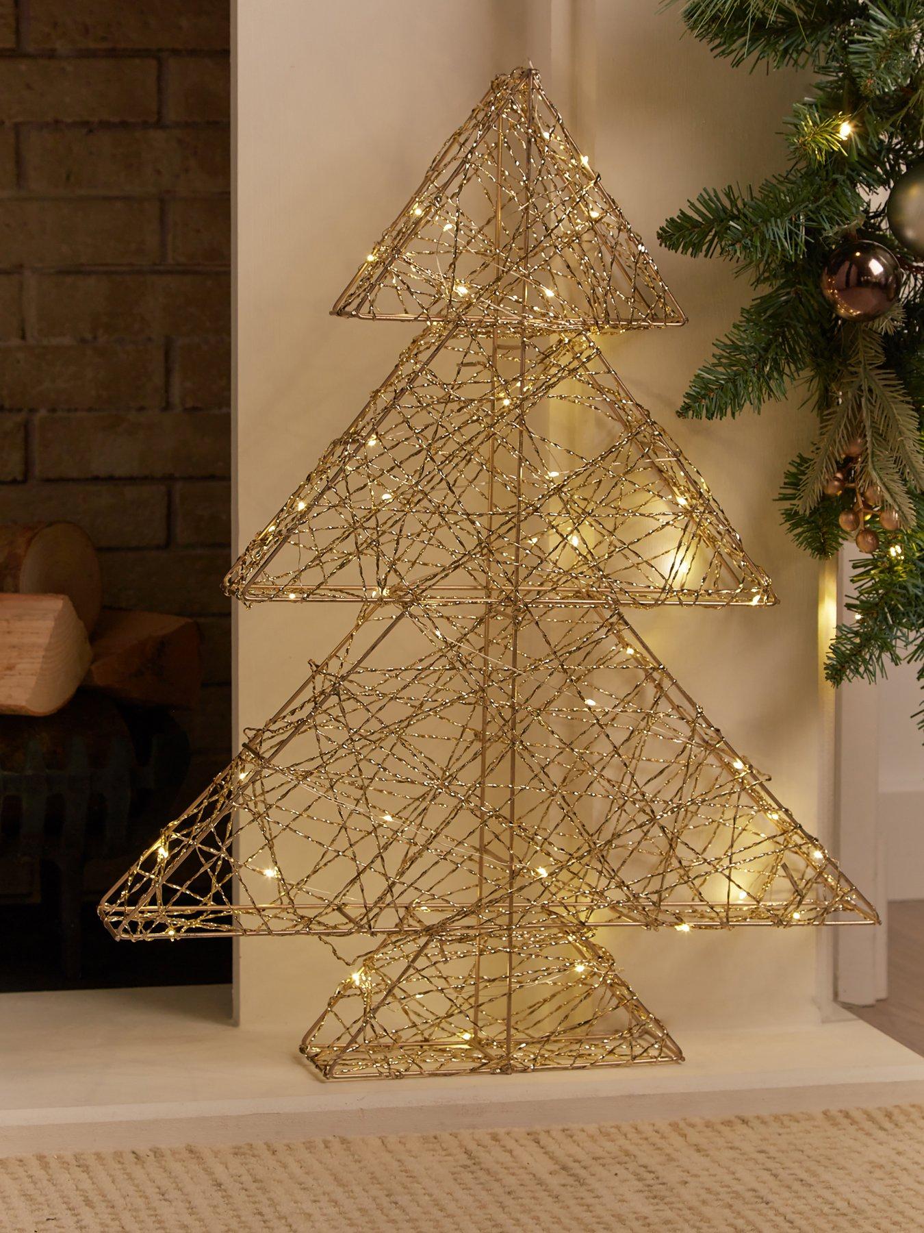 Festive 60 cm Indoor/Outdoor Lit Gold Shimmer Christmas Tree