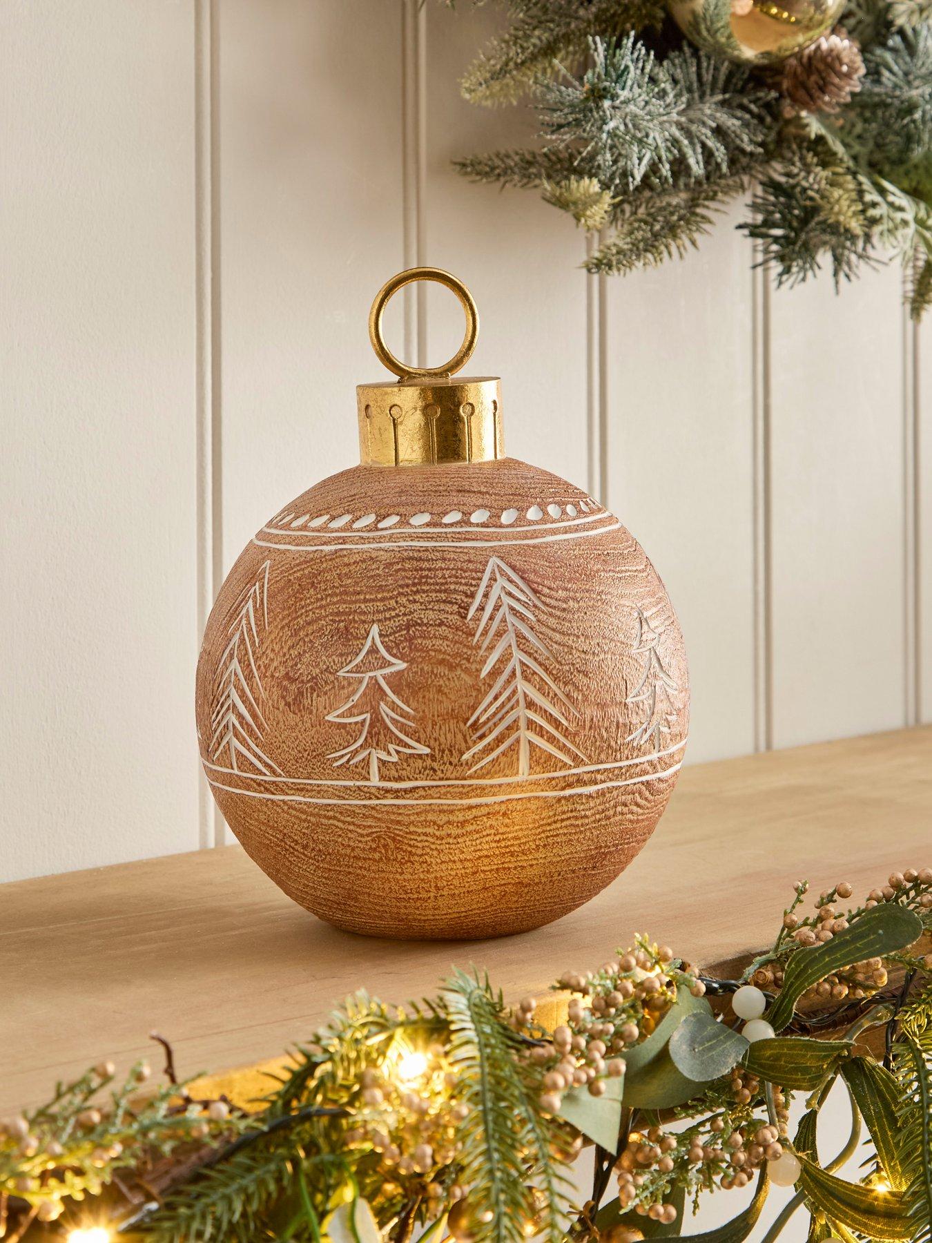 undefined 19 cm Woodgrain Tabletop Bauble Christmas Decoration