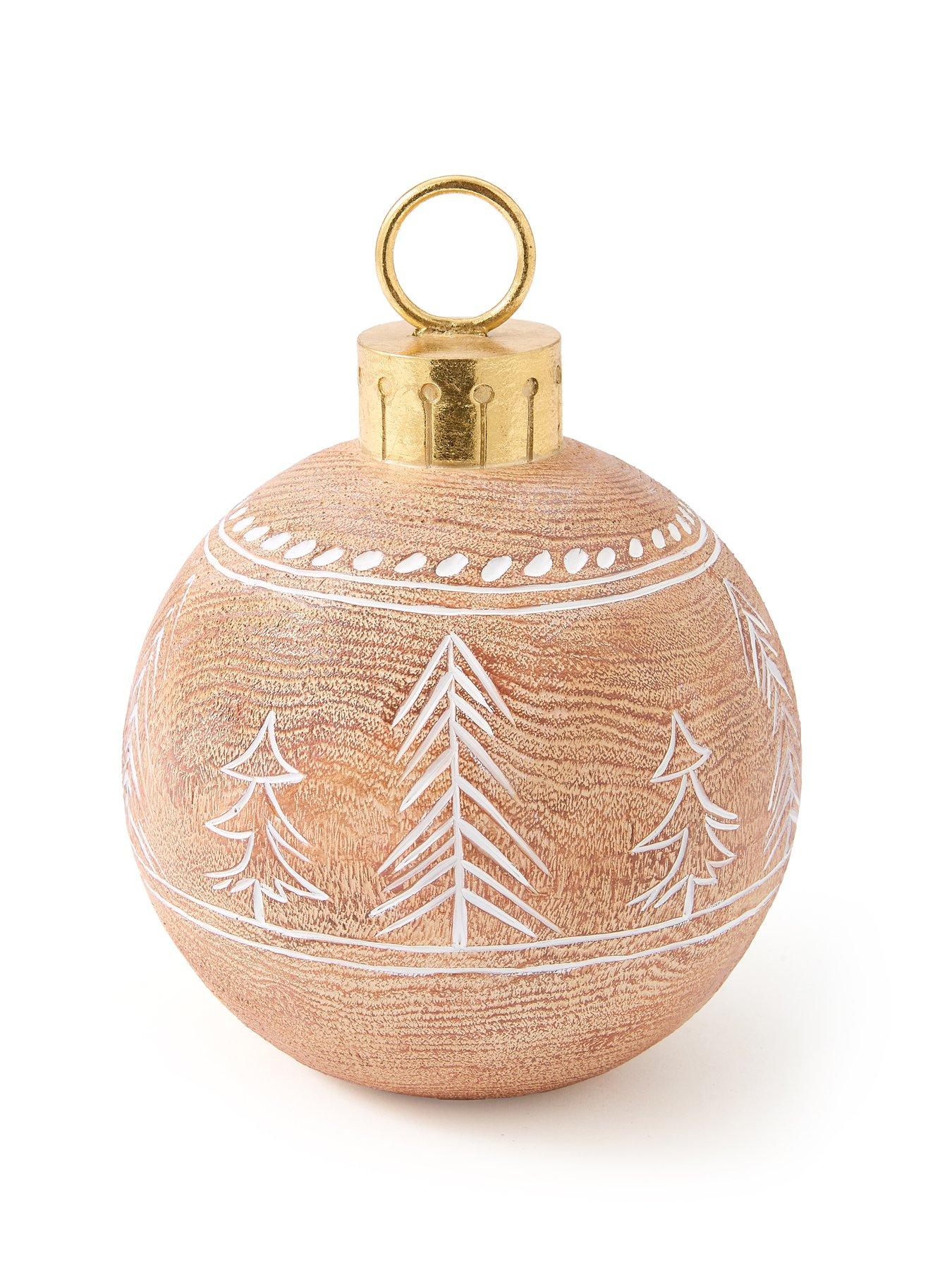 Image 2 of 5 of Festive 19&nbsp;cm Woodgrain Tabletop Bauble Christmas Decoration
