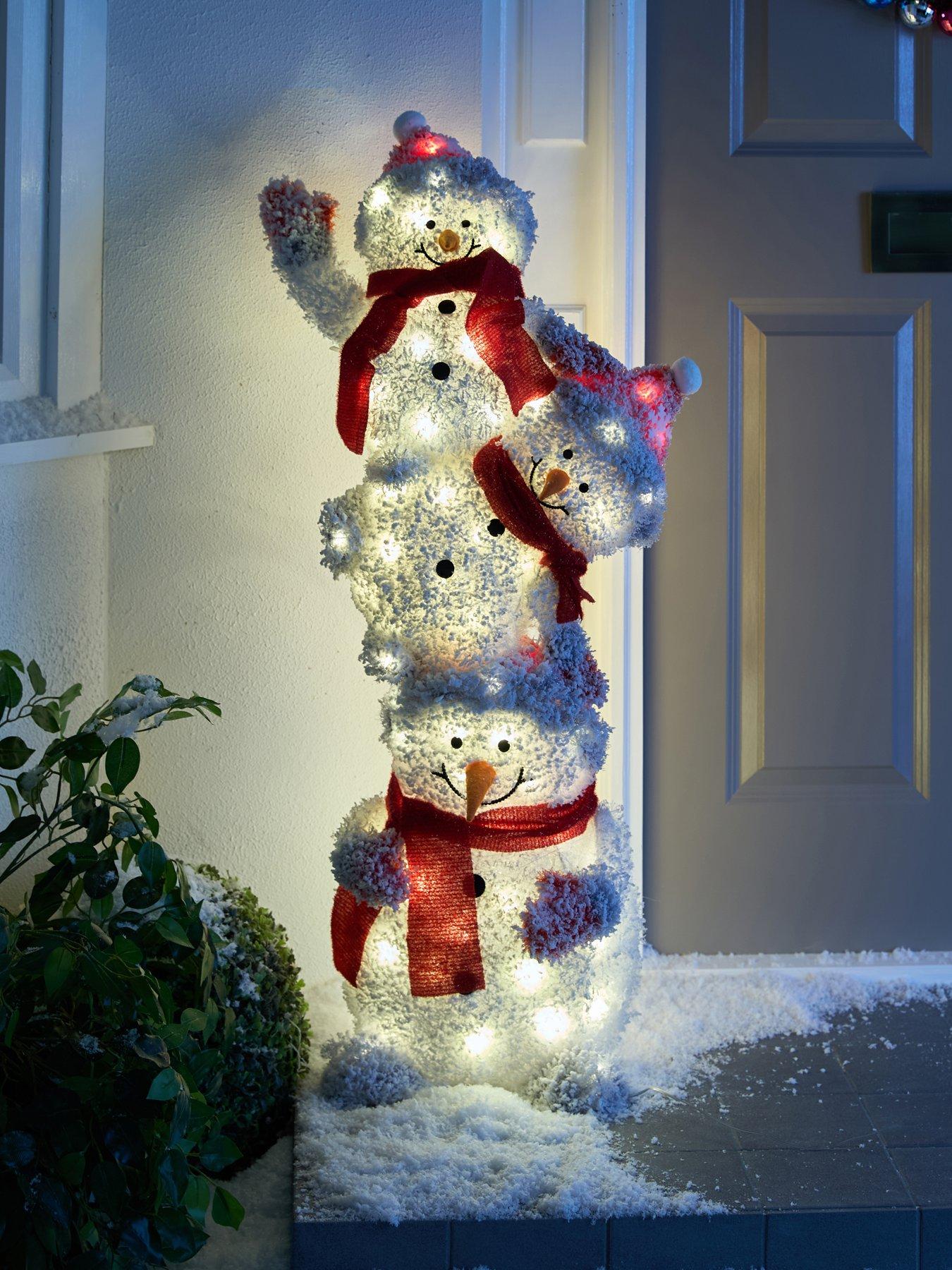 undefined 105 cm Lit Snowy Snowman Family Outdoor Christmas Decoration