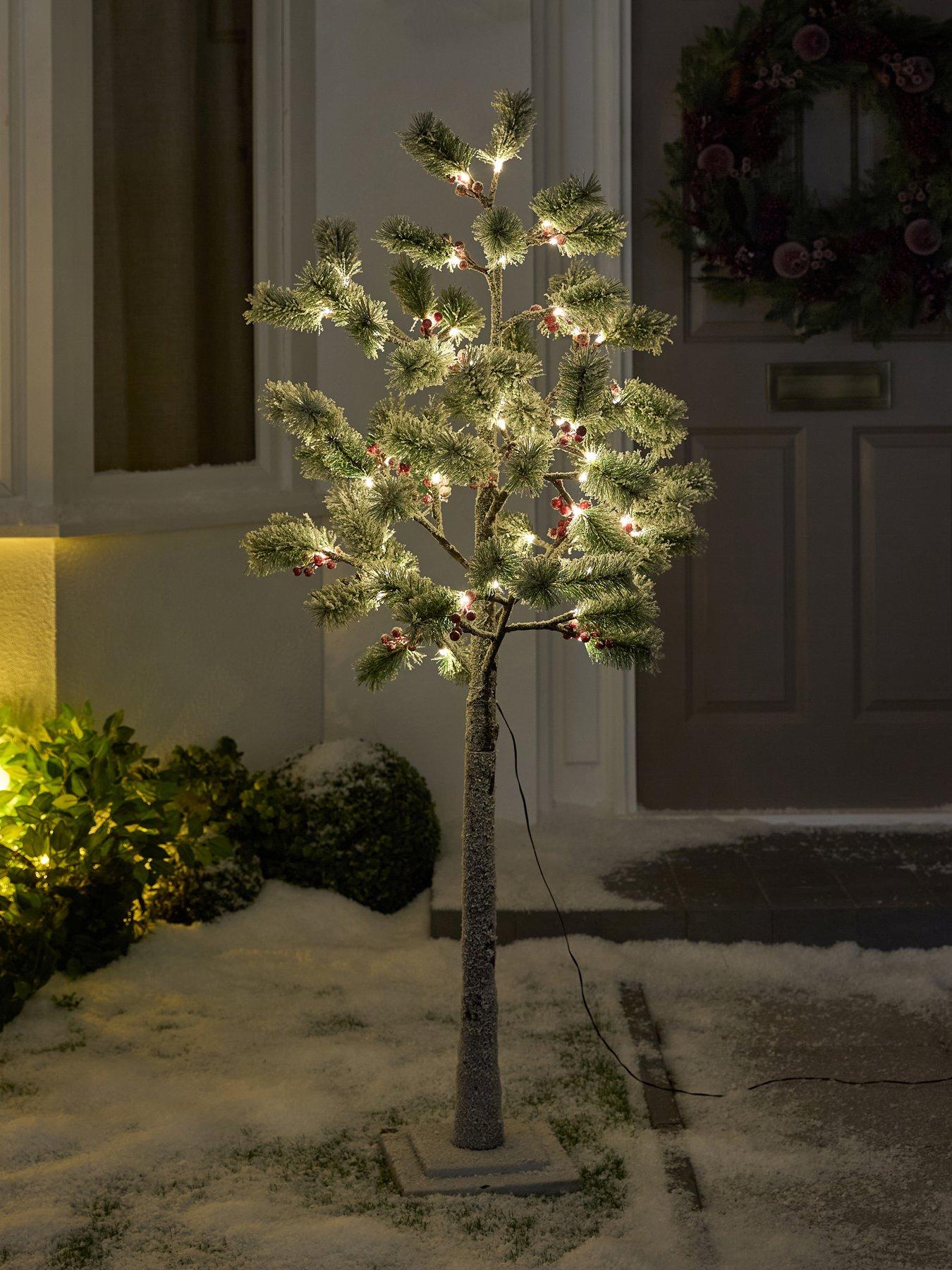 Festive 150 cm Lit Flocked Berry  &  Pine Outdoor Christmas Tree - Warm White LEDs