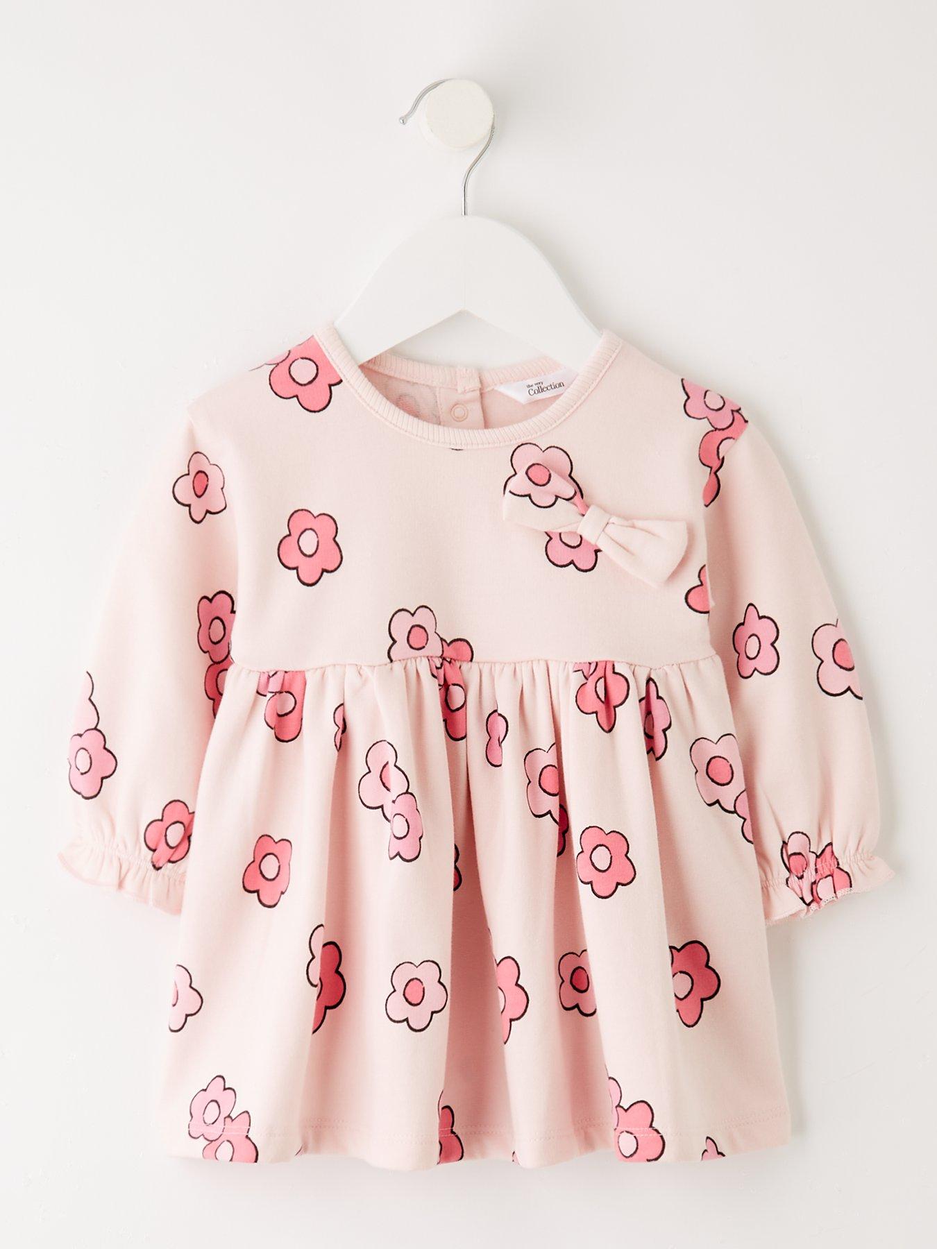 undefined Baby Girls Sweat Dress With Bow - Cream