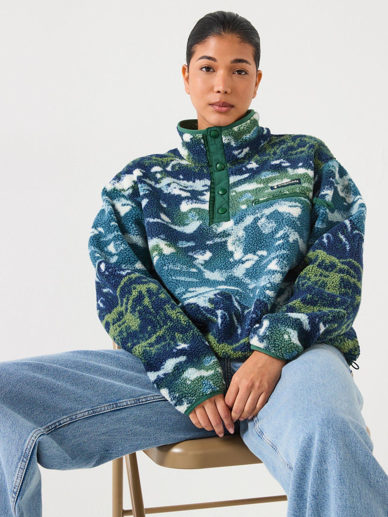  image of columbia-womens-helvetia-ii-printed-cropped-half-snap-fleece-blue