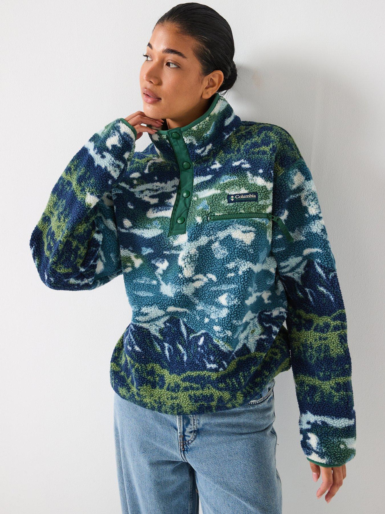  image of columbia-womens-helvetia-ii-printed-cropped-half-snap-fleece-blue