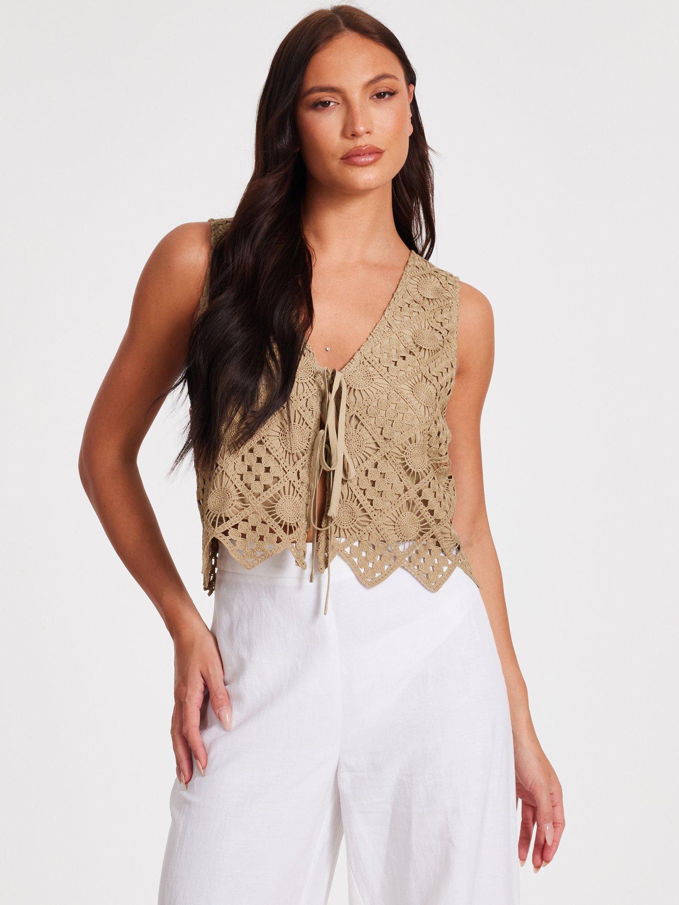undefined Khaki Crochet Waistcoat