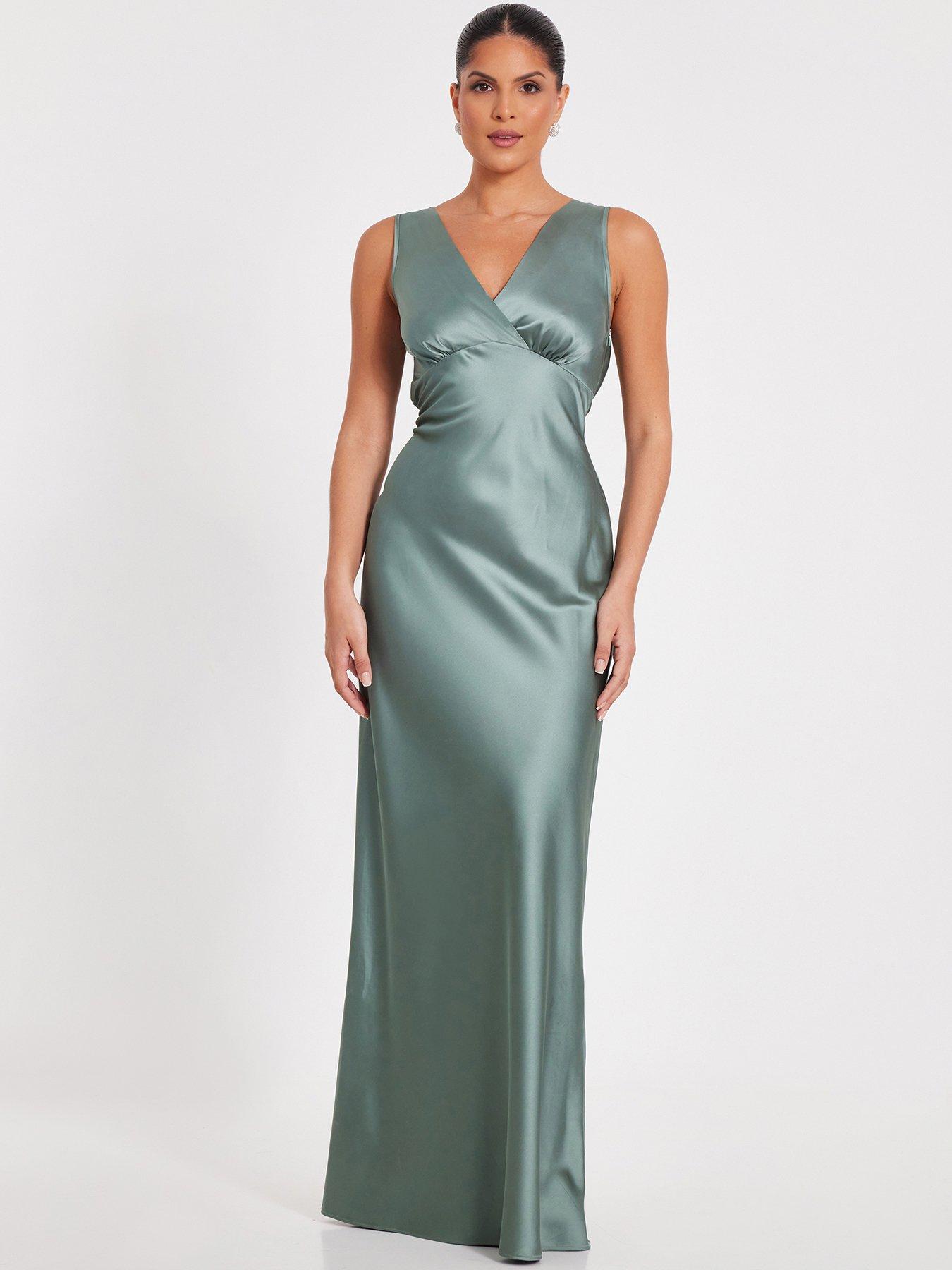 undefined Sage Satin Front Wrap Maxi Dress