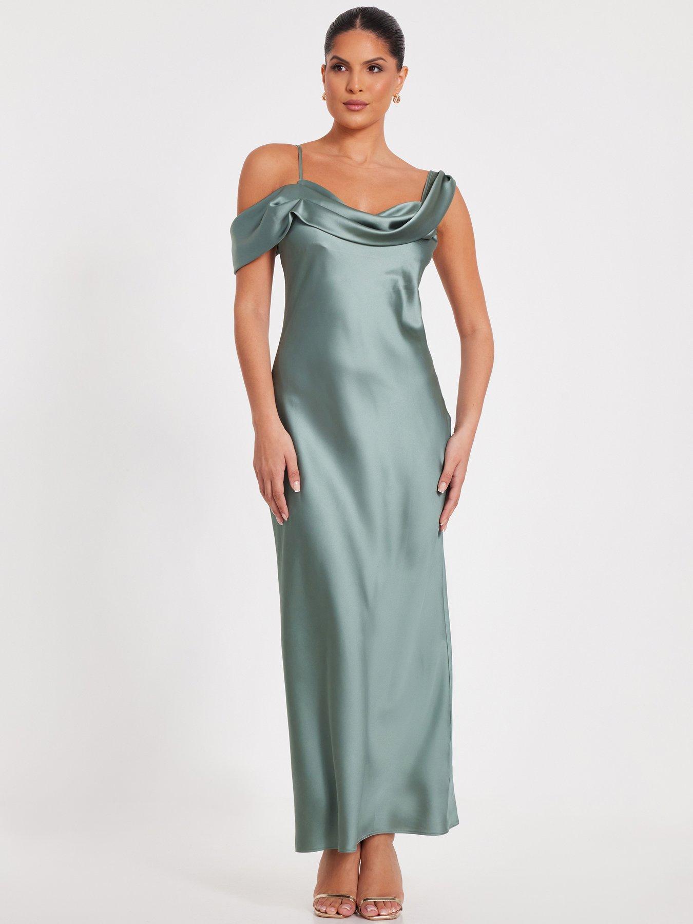 undefined Sage Satin Drop Shoulder Maxi Dress
