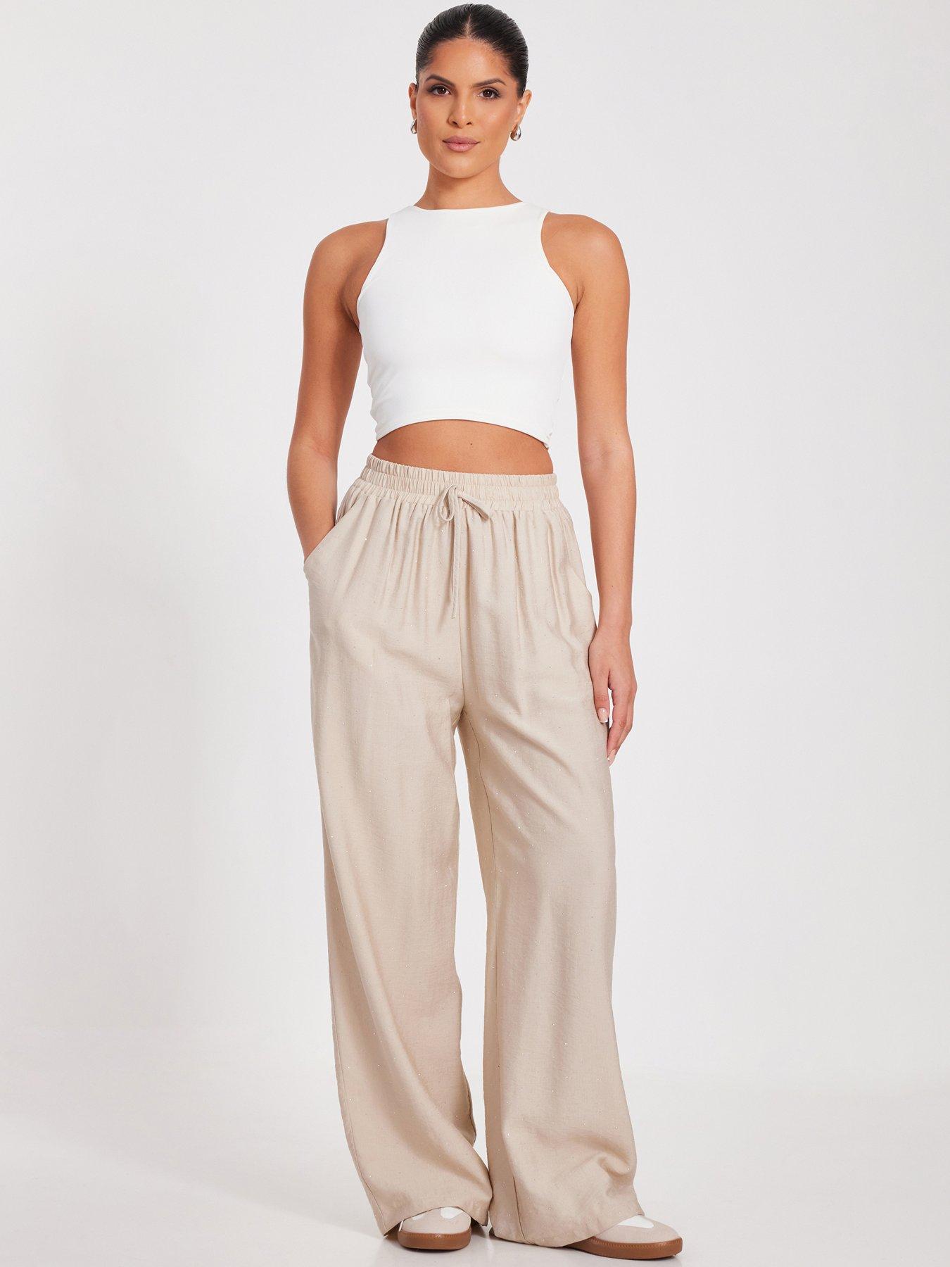 undefined Stone Diamante Palazzo Trousers