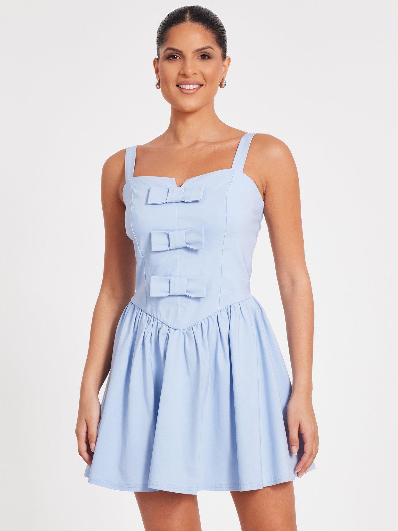 Quiz Blue Bow Front Mini Dress | Littlewoods