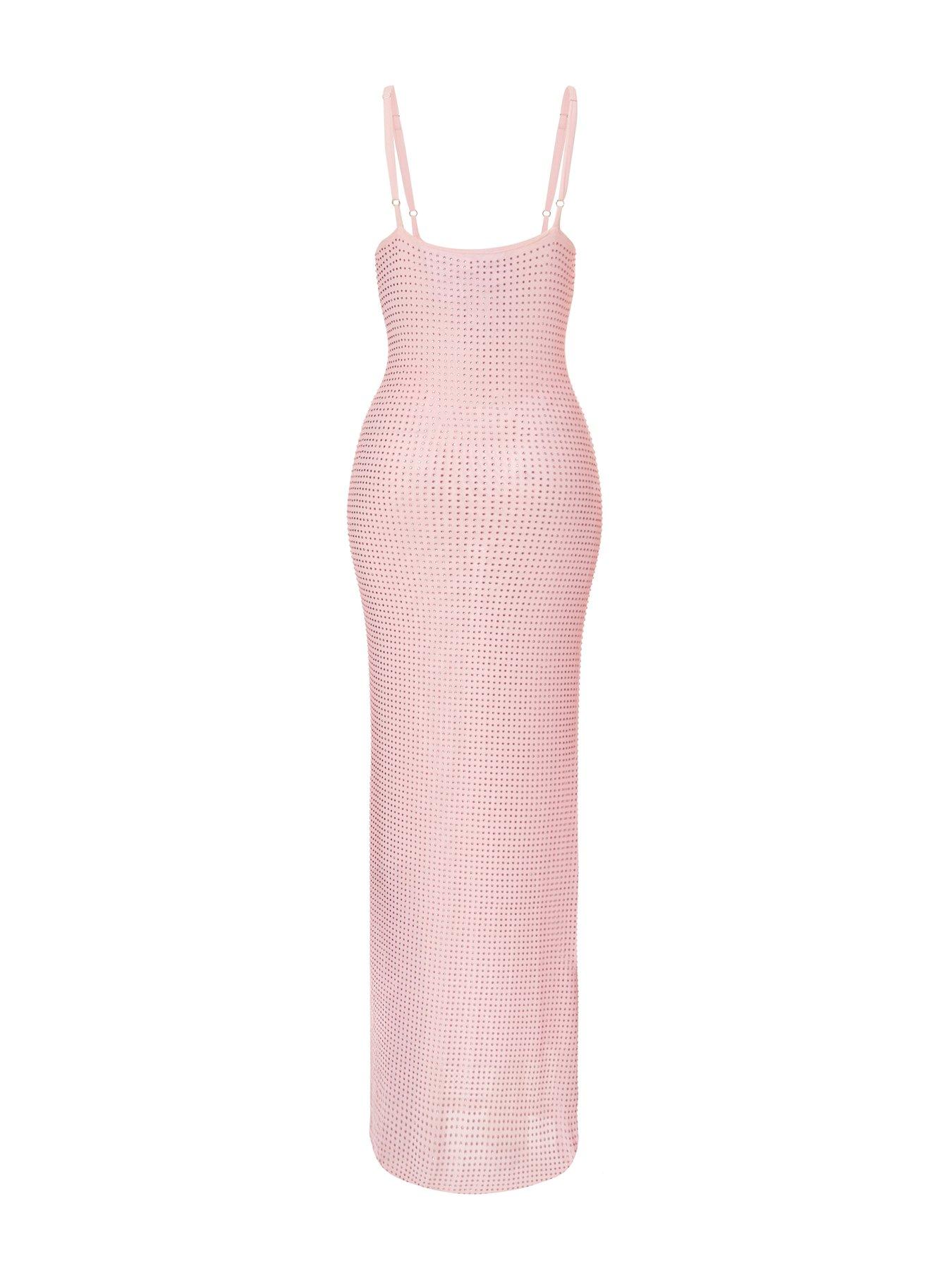 strapless open back dress Flavie Pink Diamante Twist Front Mini Maxi Dress main image 1