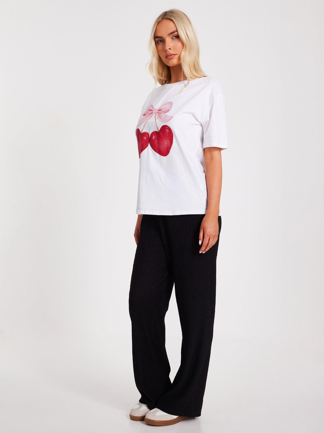  image of quiz-white-cherry-print-boxy-top