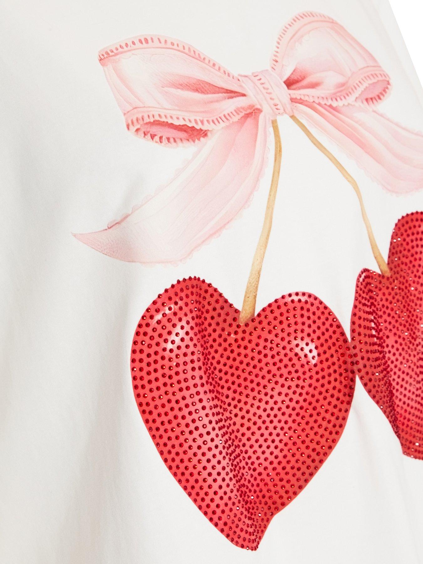  image of quiz-white-cherry-print-boxy-top