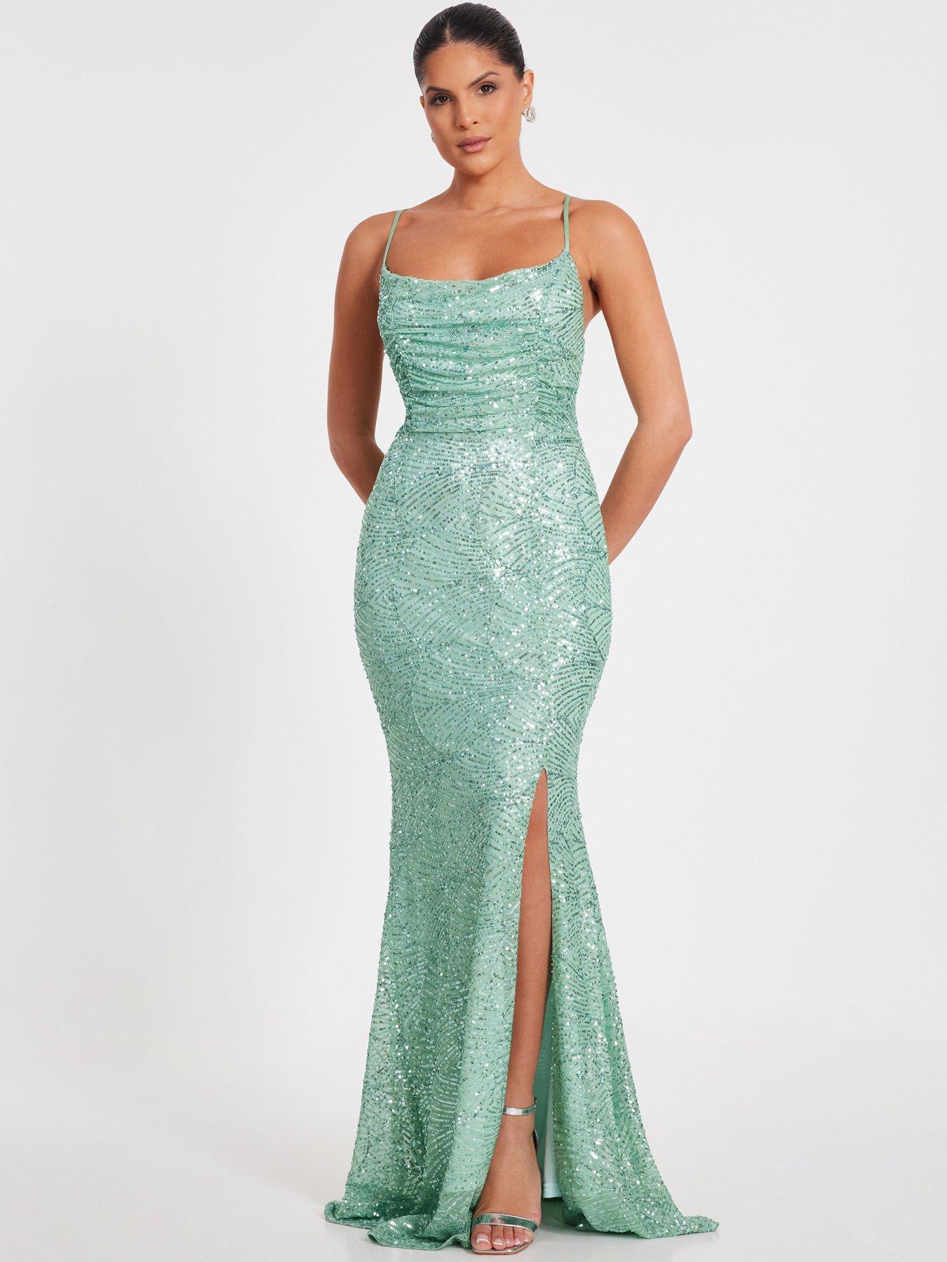  image of quiz-pale-green-sequin-fishtail-maxi-dress