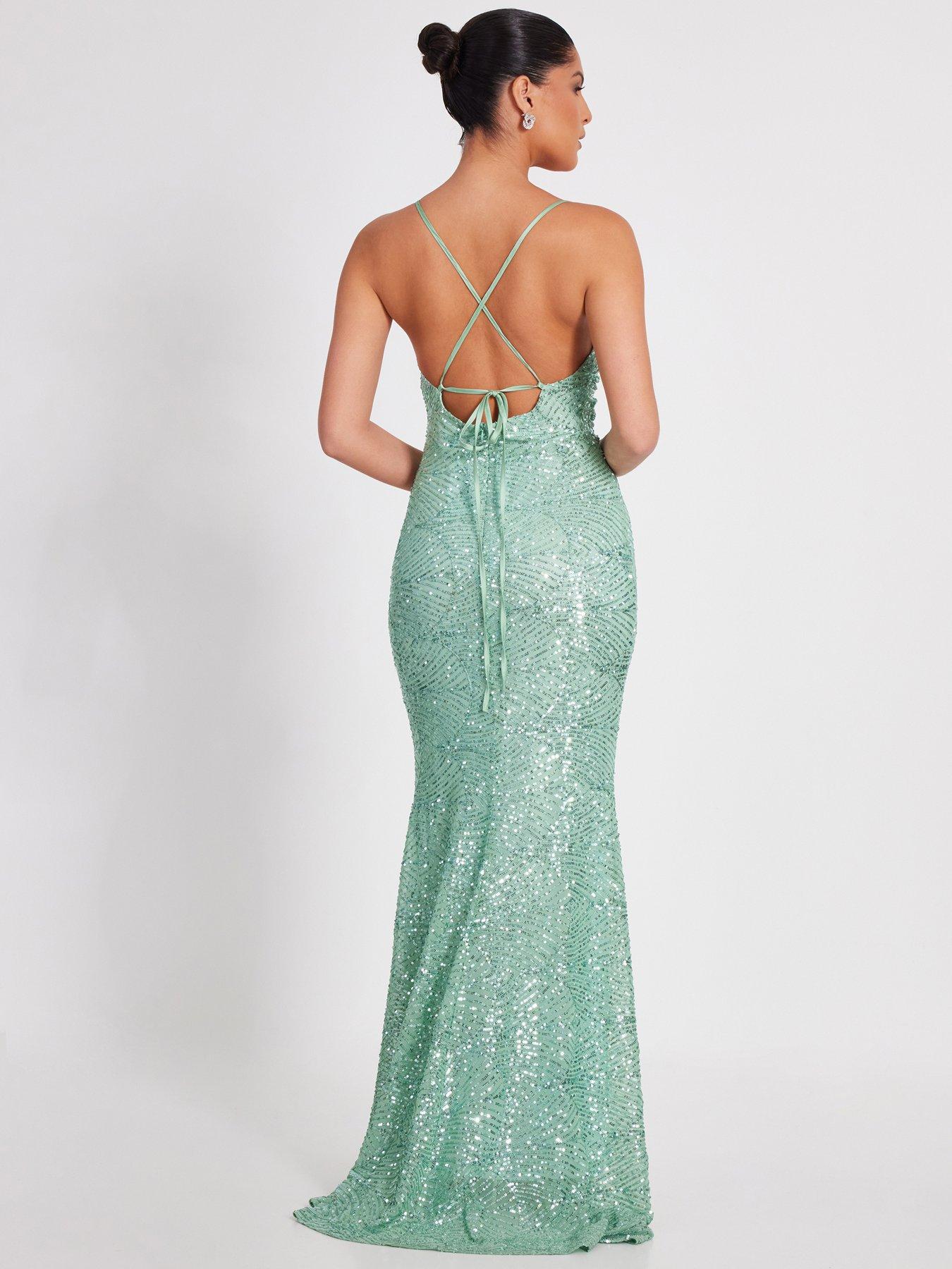  image of quiz-pale-green-sequin-fishtail-maxi-dress